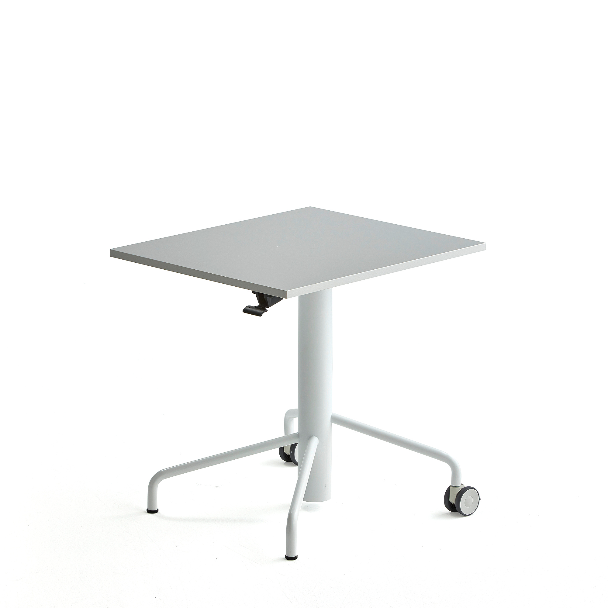 Výškově nastavitelný stůl ARISE, 600x700 mm, bílá podnož, akustické lamino, šedá