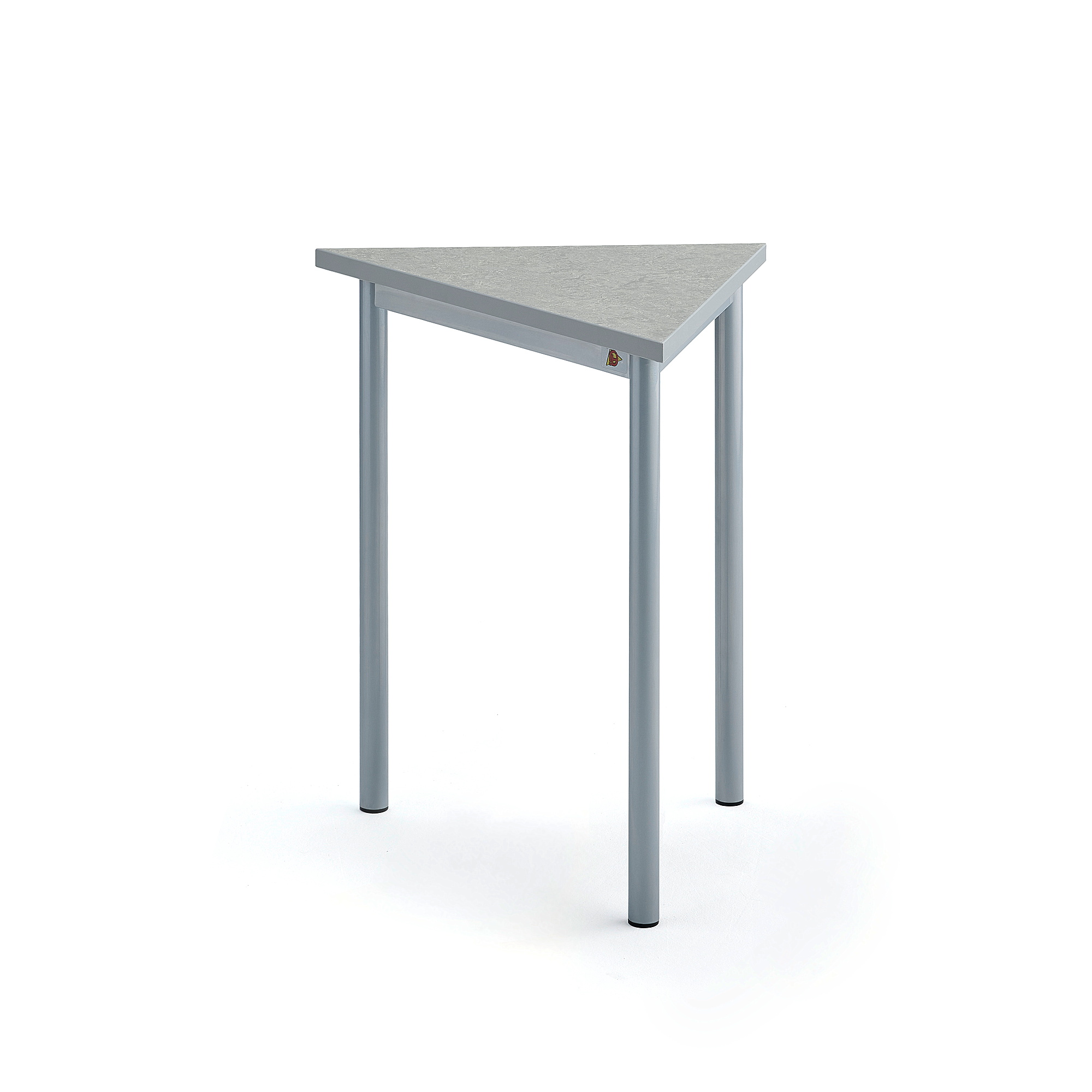 Stůl SONITUS TRIANGEL, 700x600x720 mm, stříbrné nohy, deska s linoleem, šedá