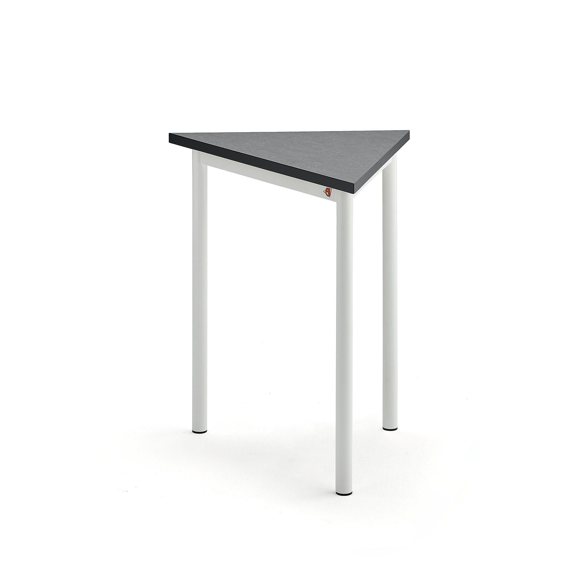 Stůl SONITUS TRIANGEL, 700x600x720 mm, bílé nohy, deska s linoleem, tmavě šedá