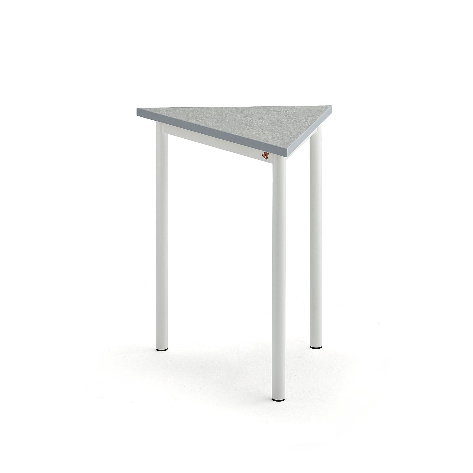 Stůl SONITUS TRIANGEL, 700x600x720 mm, bílé nohy, deska s linoleem, šedá
