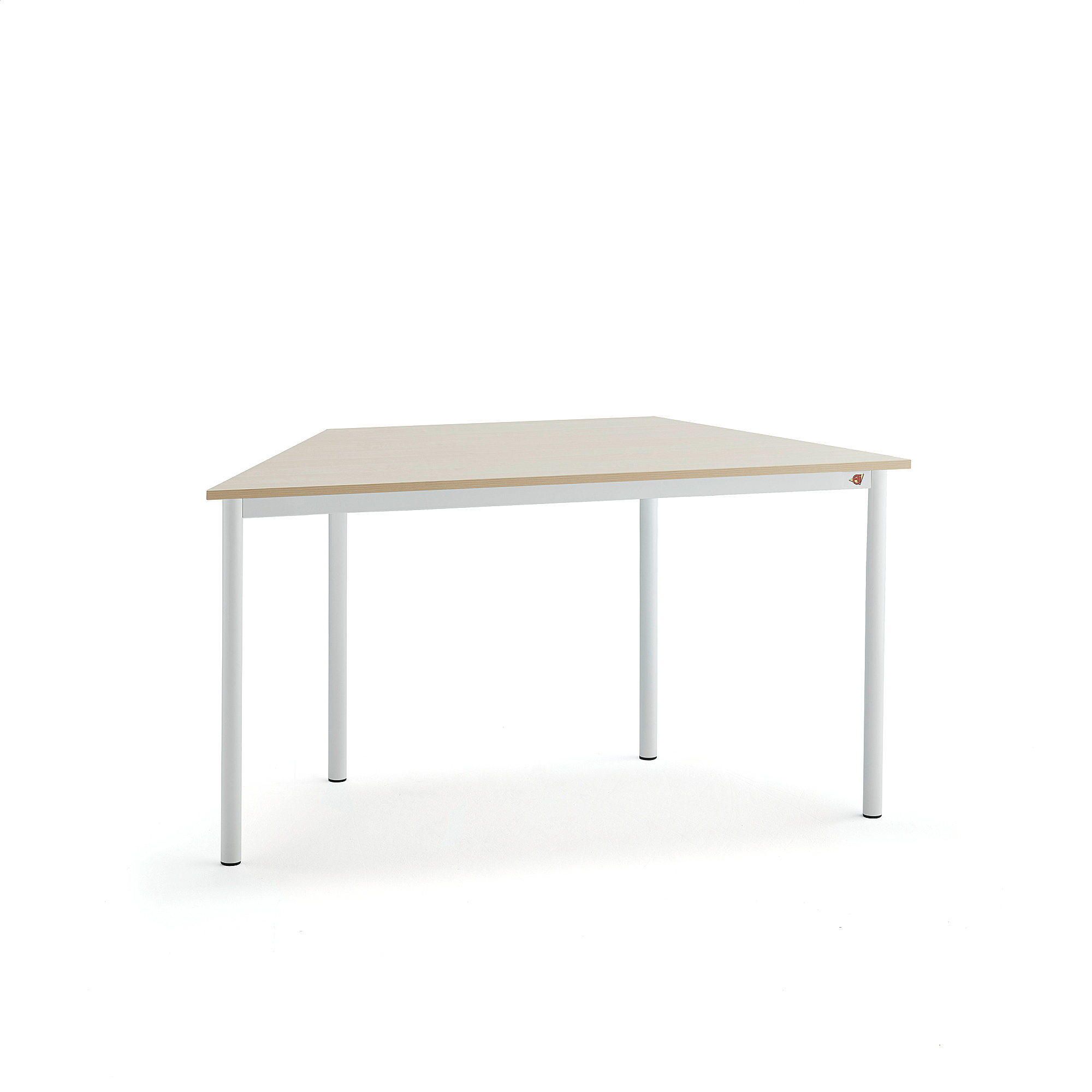 Stůl SONITUS TRAPETS, 1200x600x720 mm, bílé nohy, HPL deska tlumící hluk, bříza