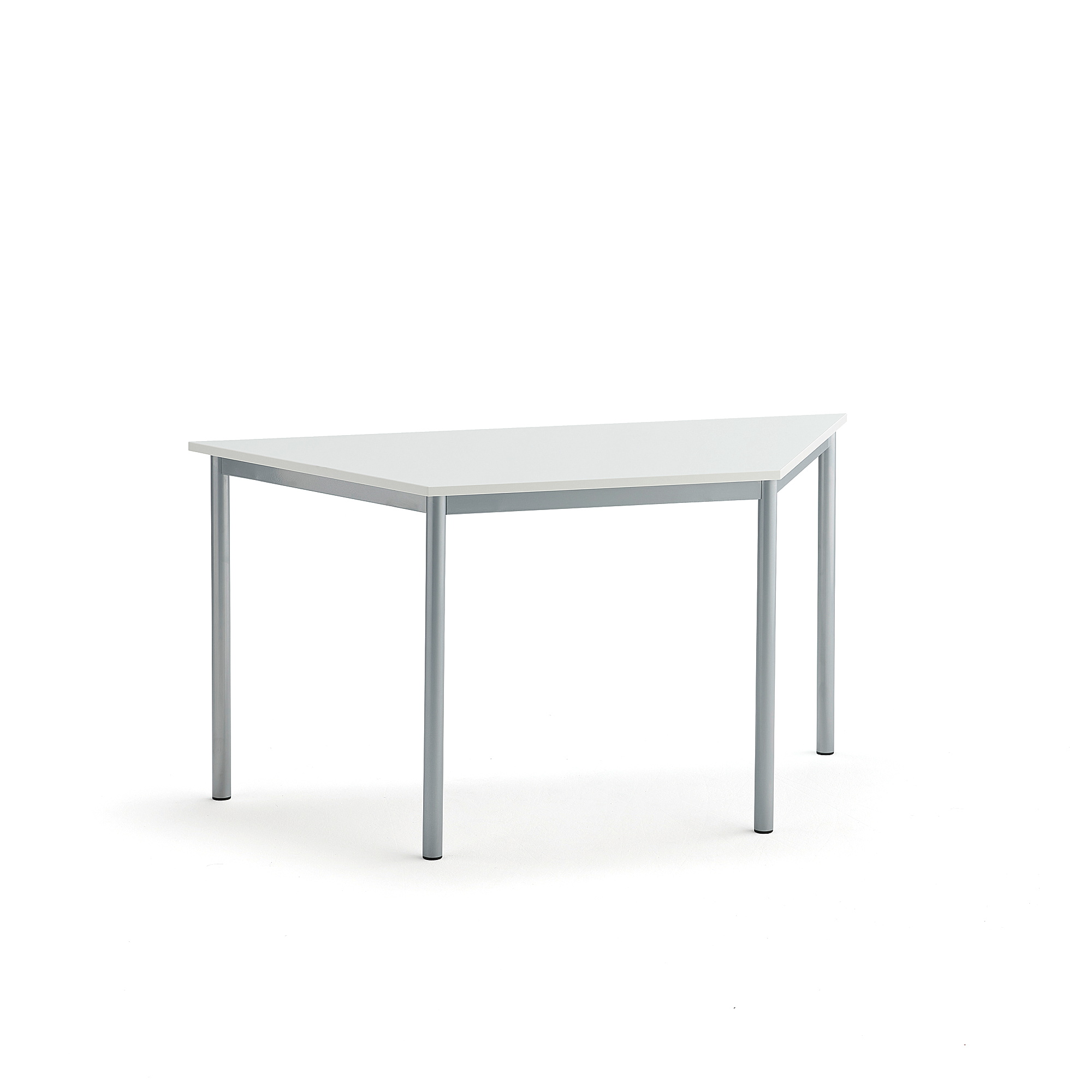 Stůl SONITUS TRAPETS, 1400x700x720 mm, stříbrné nohy, HPL deska tlumící hluk, bílá