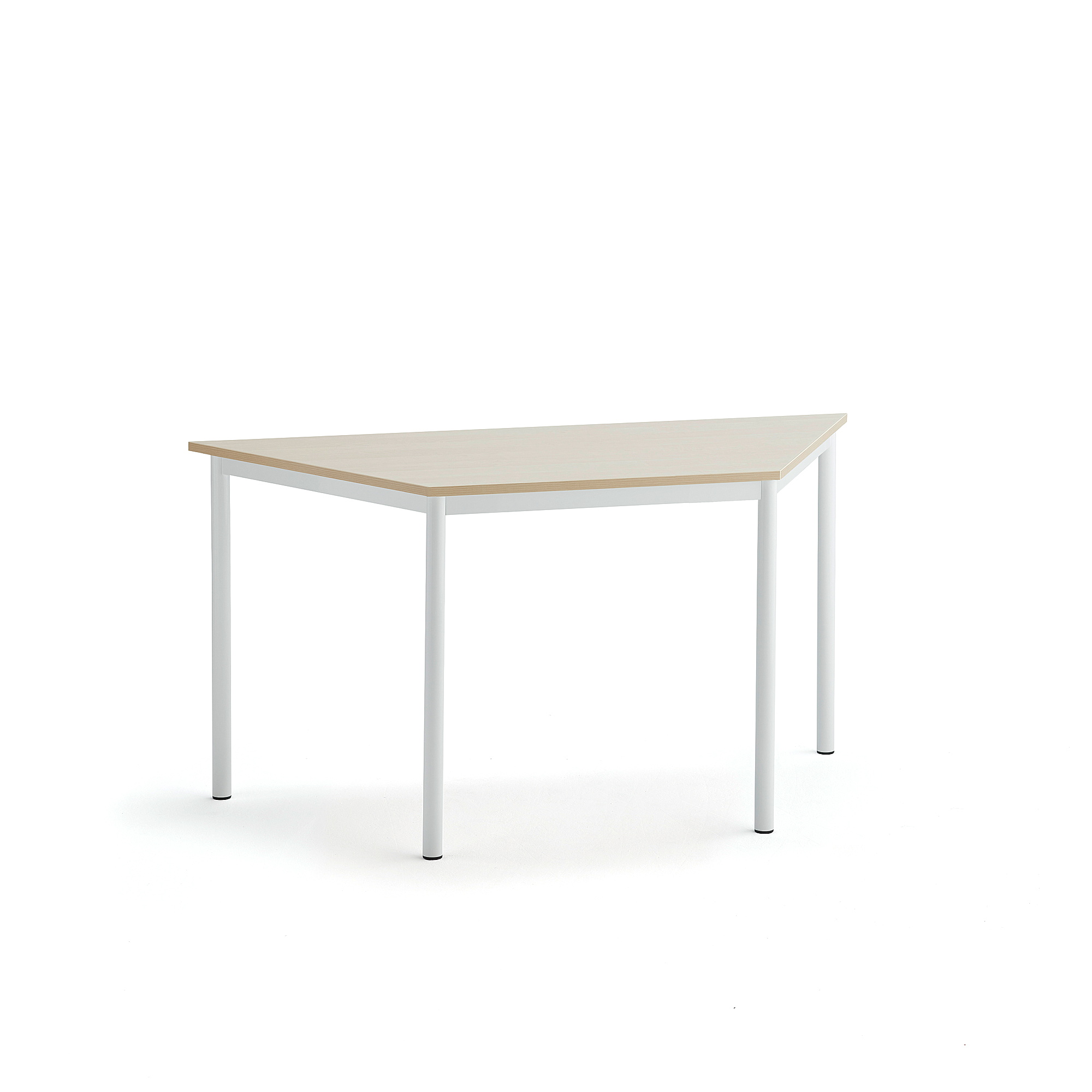 Stůl SONITUS TRAPETS, 1400x700x720 mm, bílé nohy, HPL deska tlumící hluk, bříza