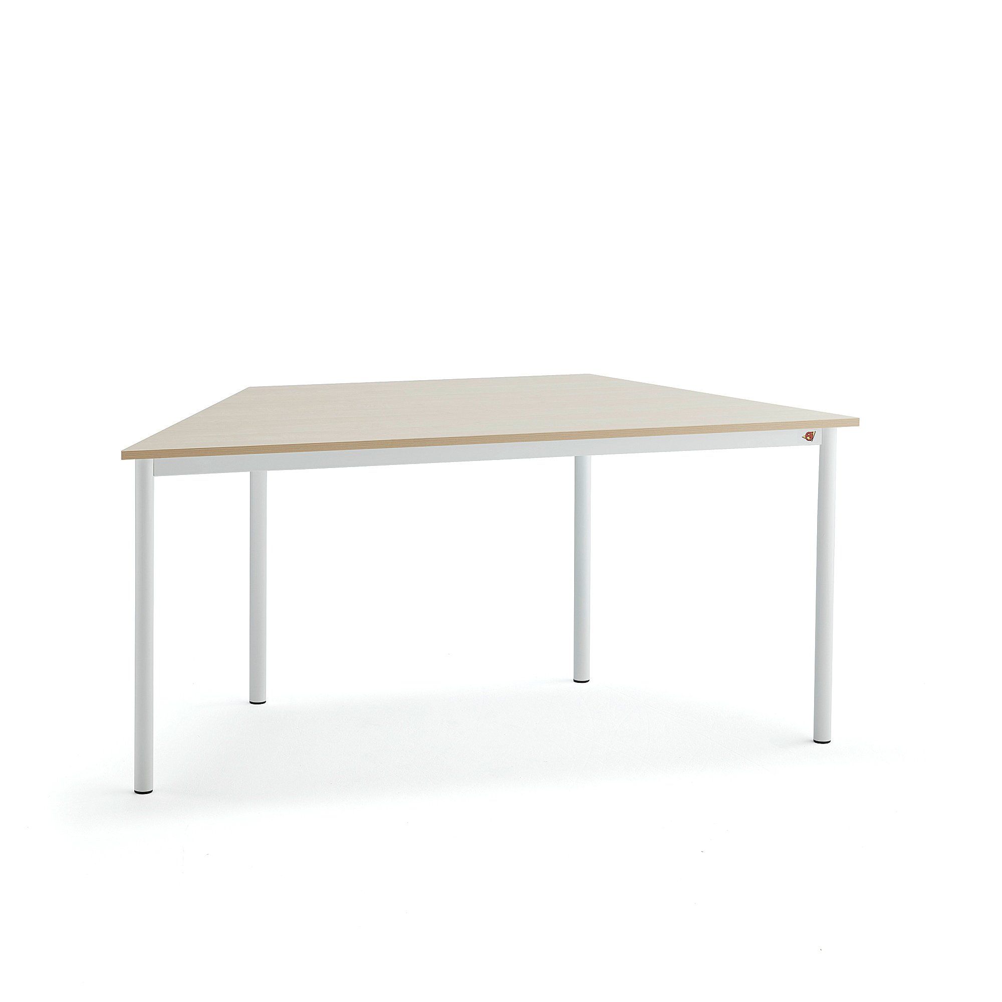 Stůl SONITUS TRAPETS, 1600x800x720 mm, bílé nohy, HPL deska tlumící hluk, bříza