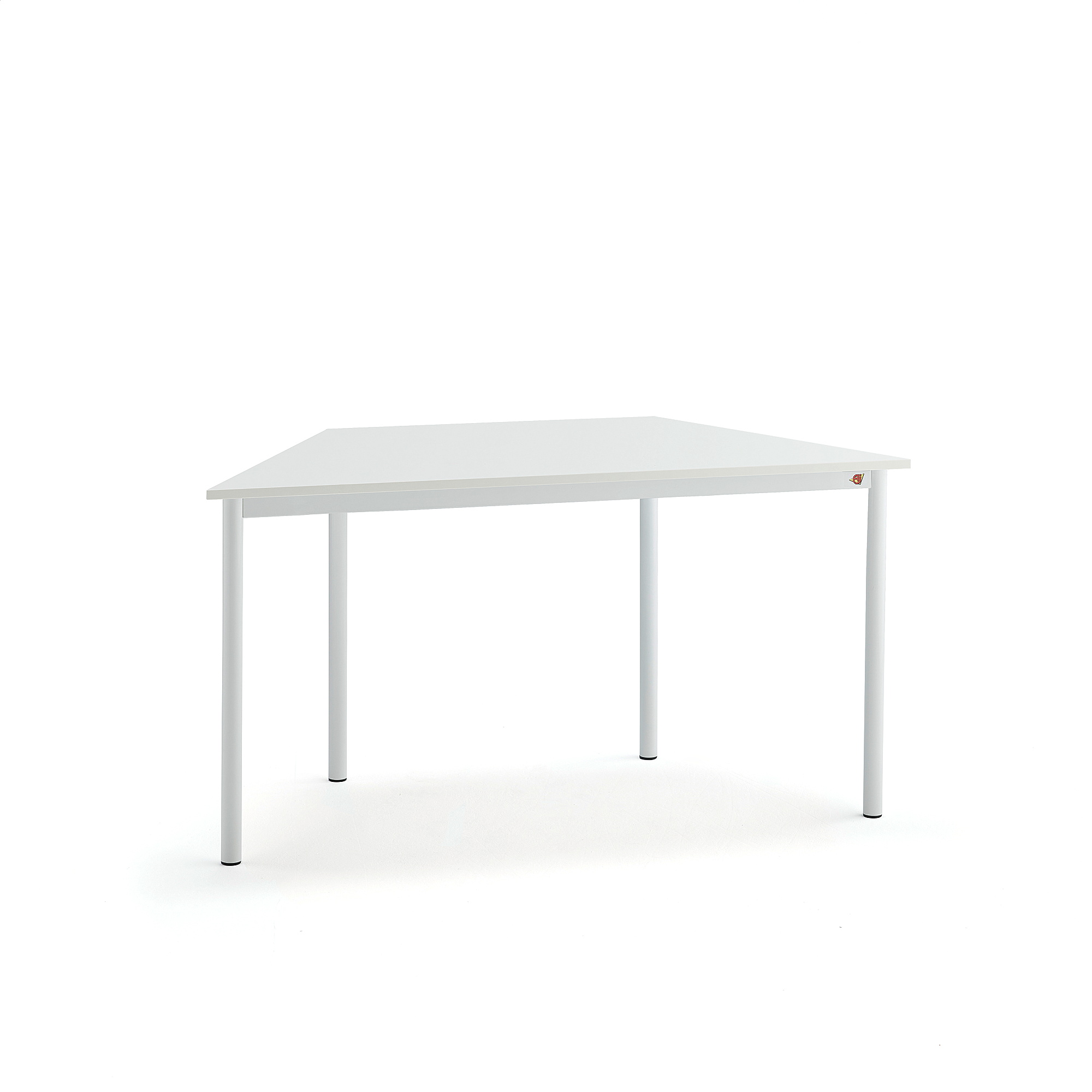 Levně Stůl BORÅS TRAPETS, 1400x700x720 mm, bílé nohy, HPL deska, bílá
