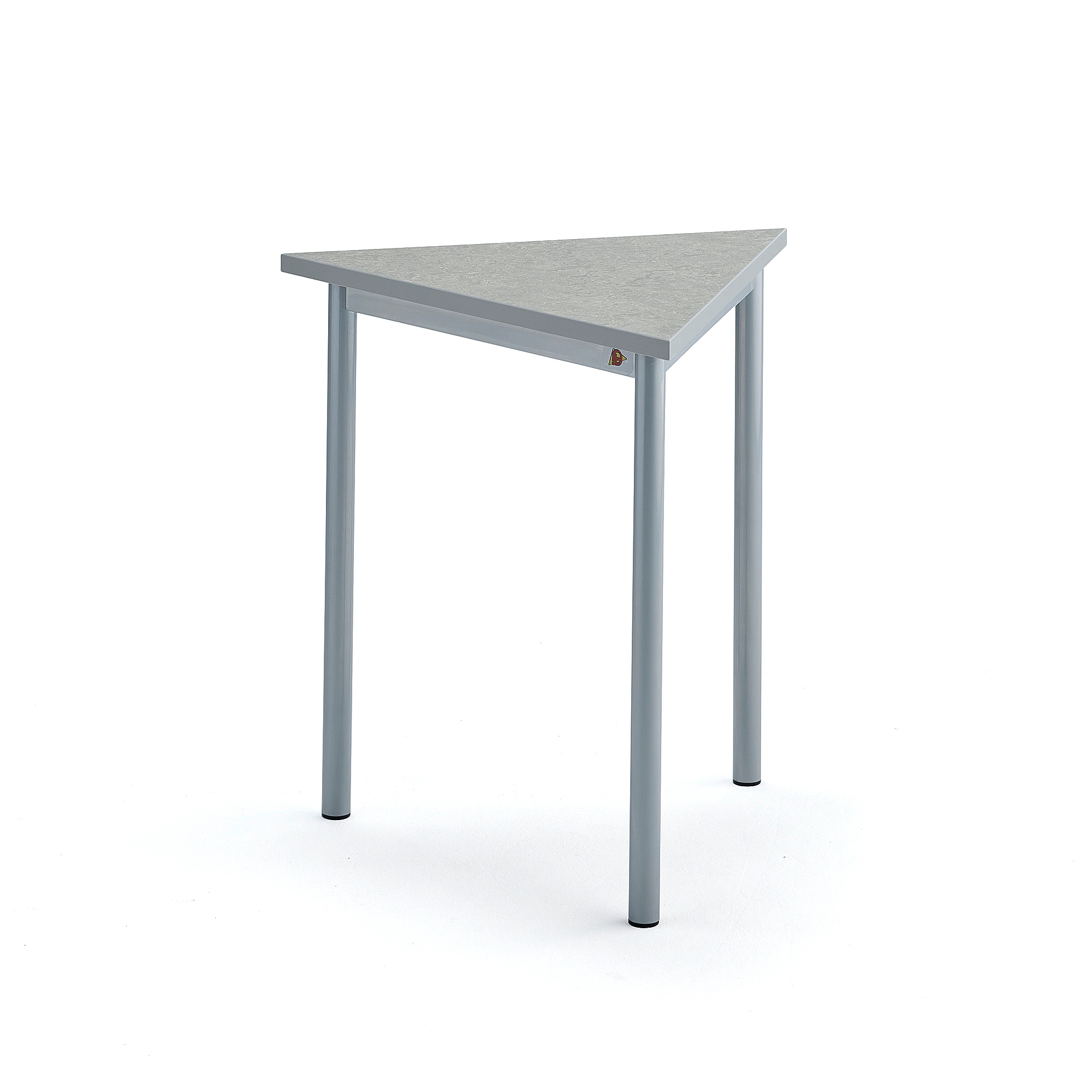 Stůl SONITUS TRIANGEL, 700x700x720 mm, stříbrné nohy, deska s linoleem, šedá