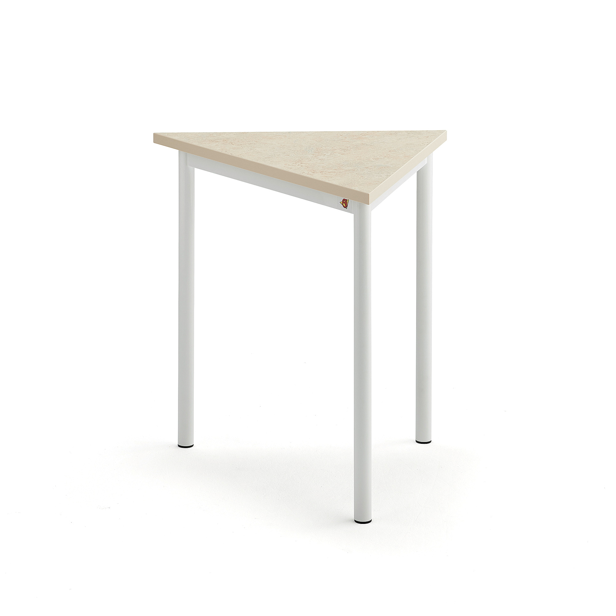 Stůl SONITUS TRIANGEL, 800x700x720 mm, bílé nohy, deska s linoleem, béžová