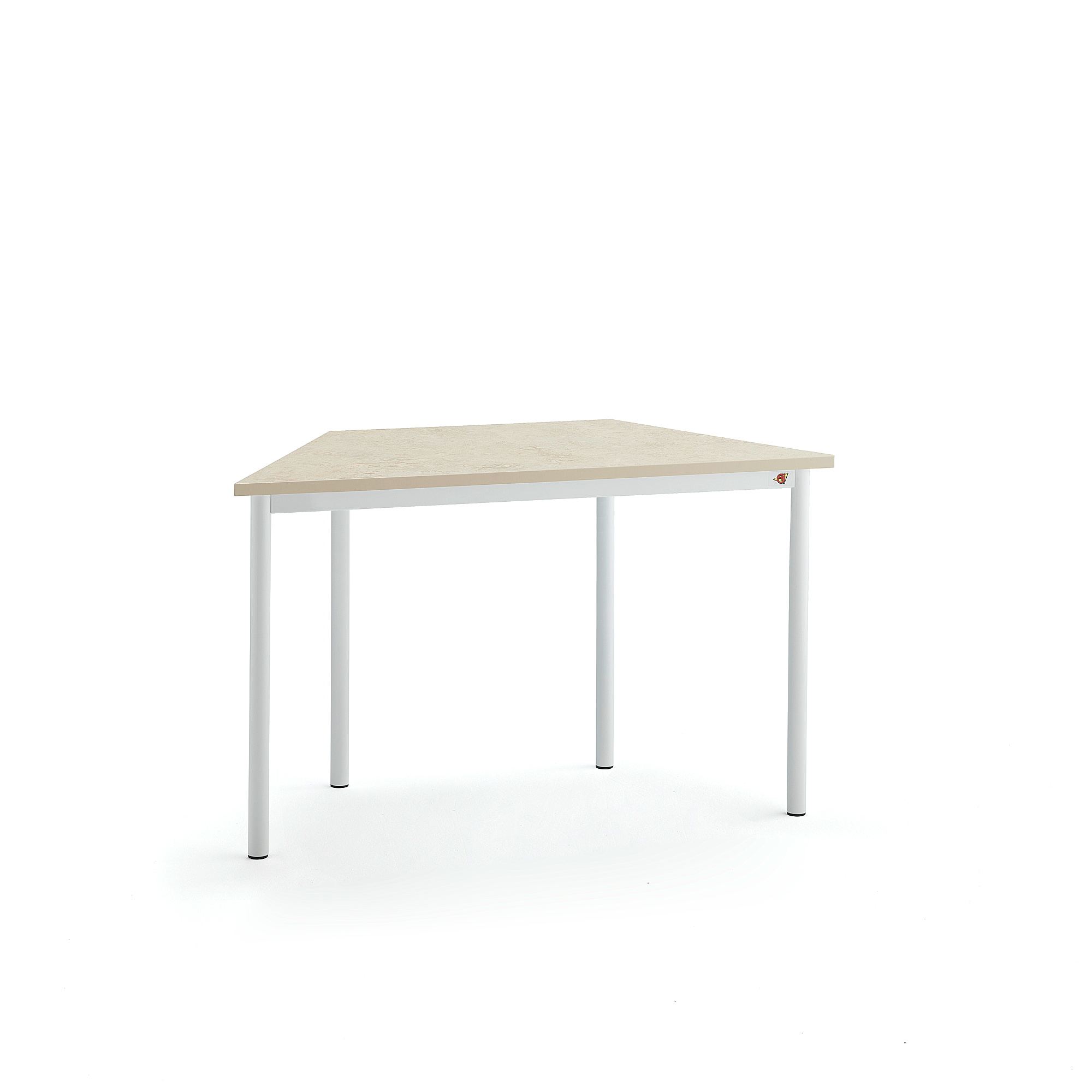 Stůl SONITUS TRAPETS, 1200x600x720 mm, bílé nohy, deska s linoleem, béžová