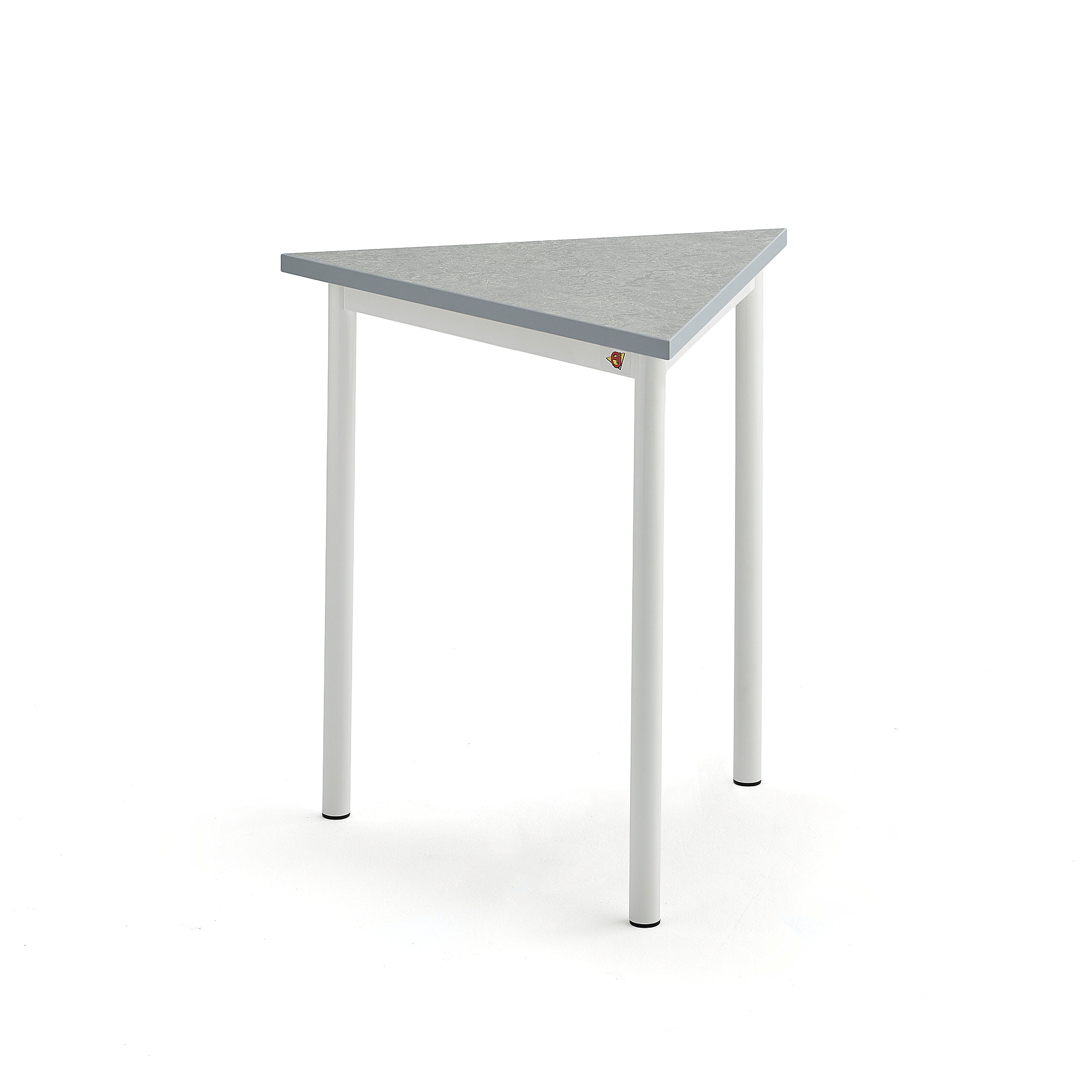Stůl SONITUS TRIANGEL, 700x700x720 mm, bílé nohy, deska s linoleem, šedá