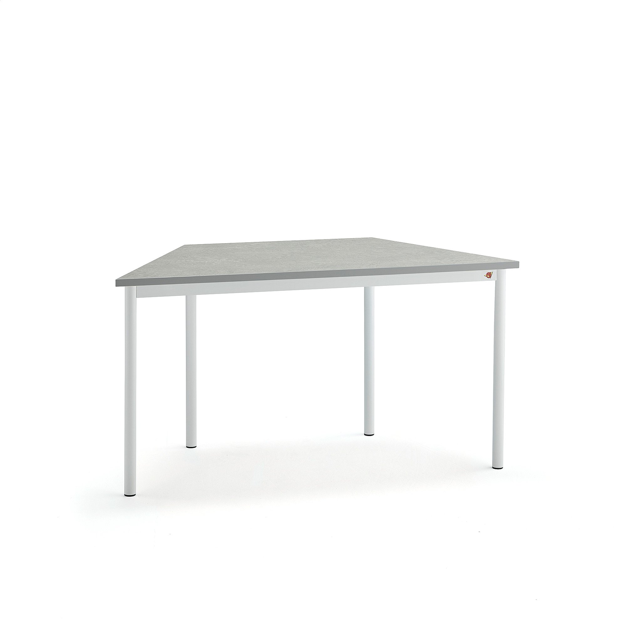 Stůl SONITUS TRAPETS, 1400x700x720 mm, bílé nohy, deska s linoleem, šedá