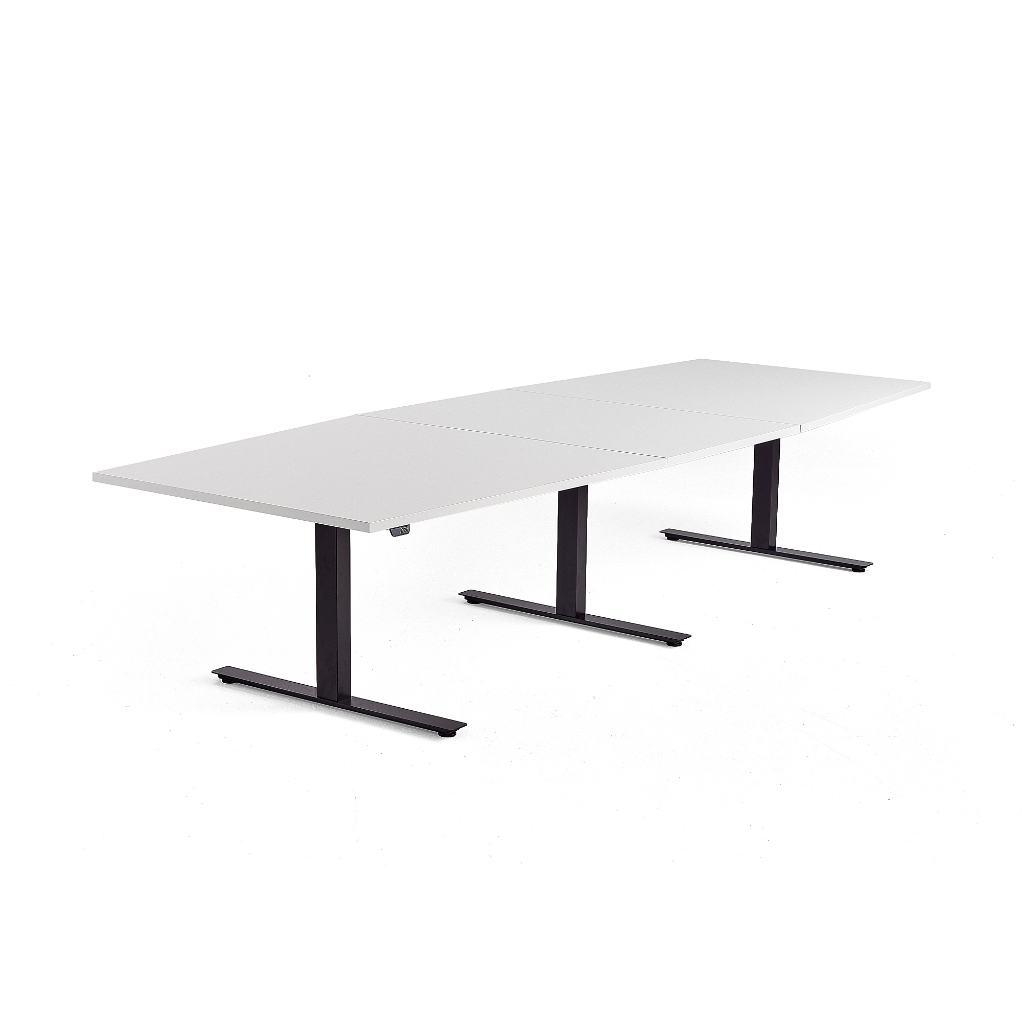 Výškovo nastaviteľný rokovací stôl MODULUS, 3200x1200 mm, čierna, biela