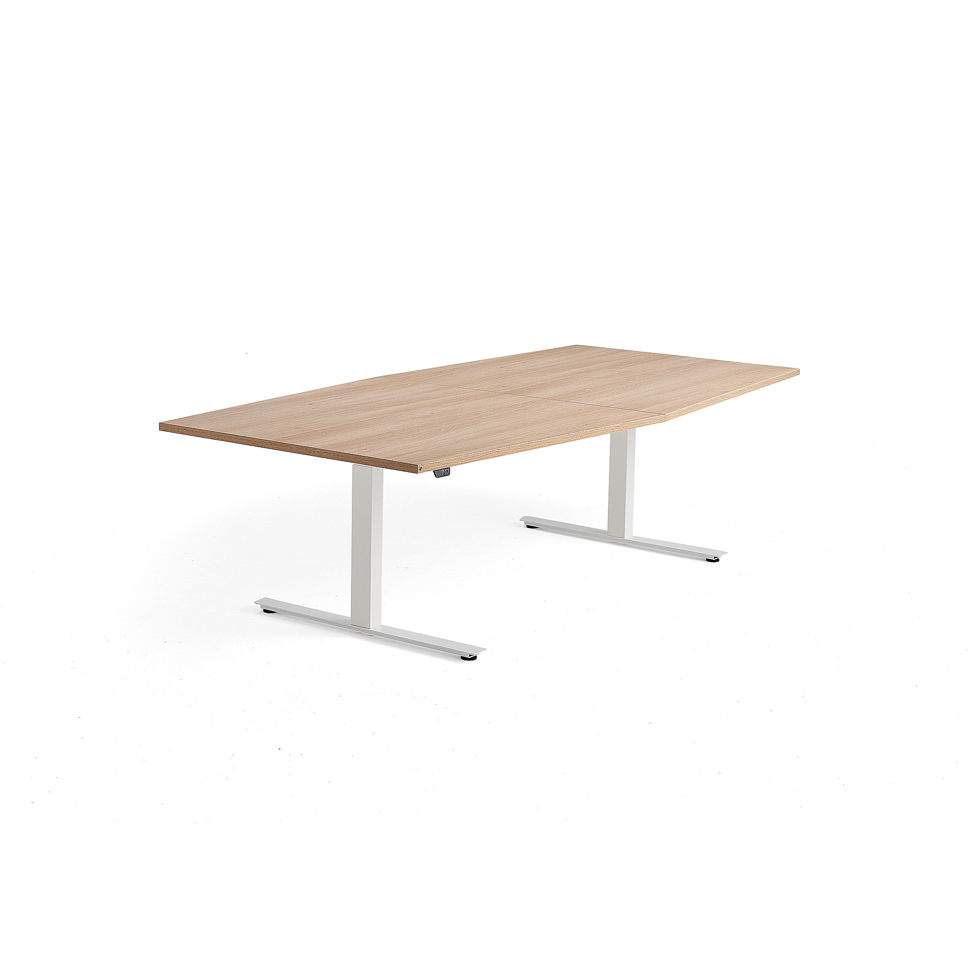 Výškovo nastaviteľný rokovací stôl MODULUS, 2400x1200 mm, biela, dub