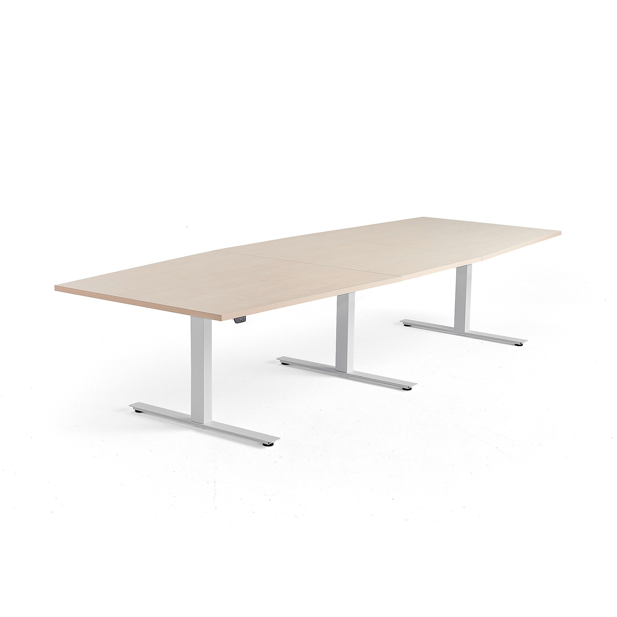 Výškovo nastaviteľný rokovací stôl MODULUS, 3200x1200 mm, biela, breza