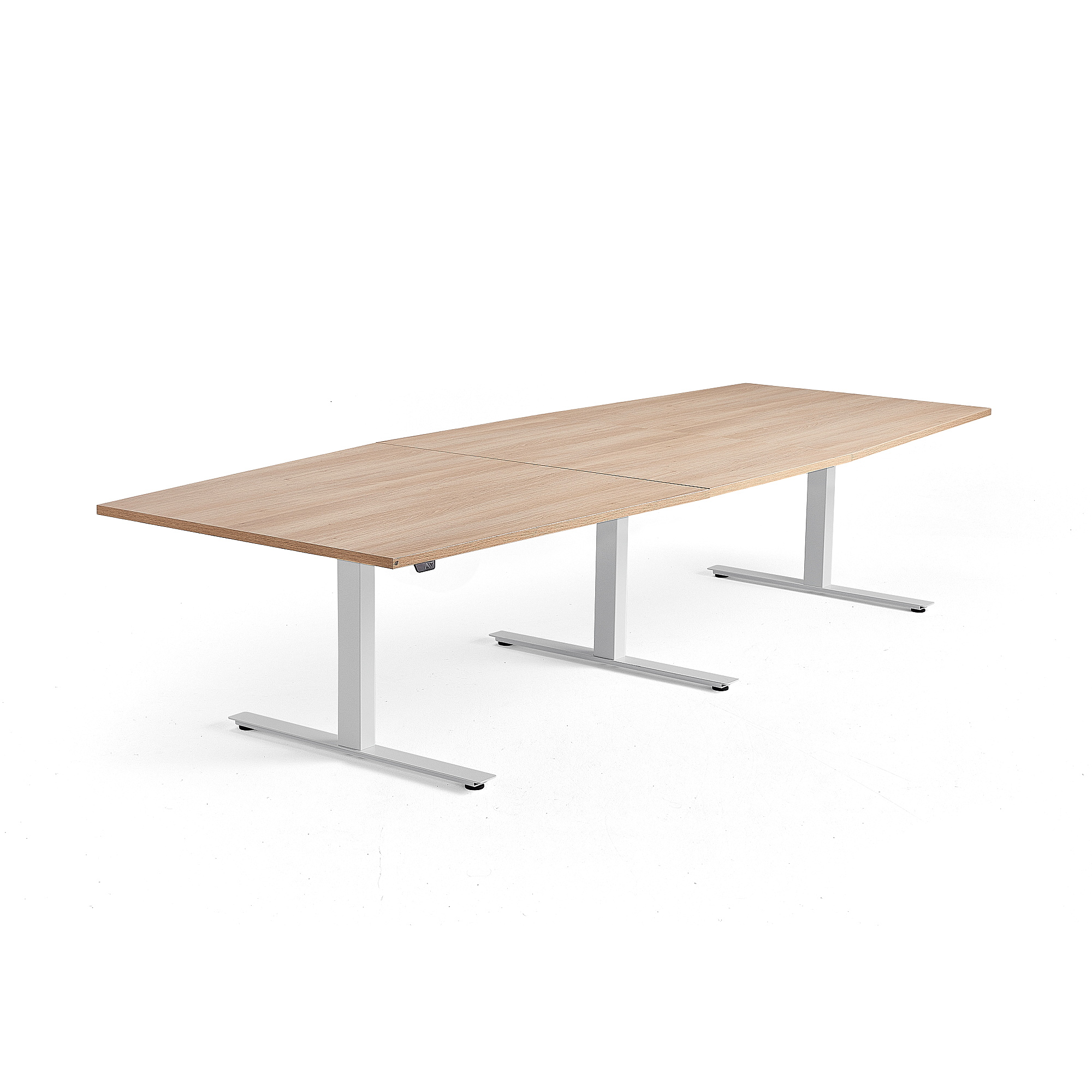 Výškovo nastaviteľný rokovací stôl MODULUS, 3200x1200 mm, biela, dub