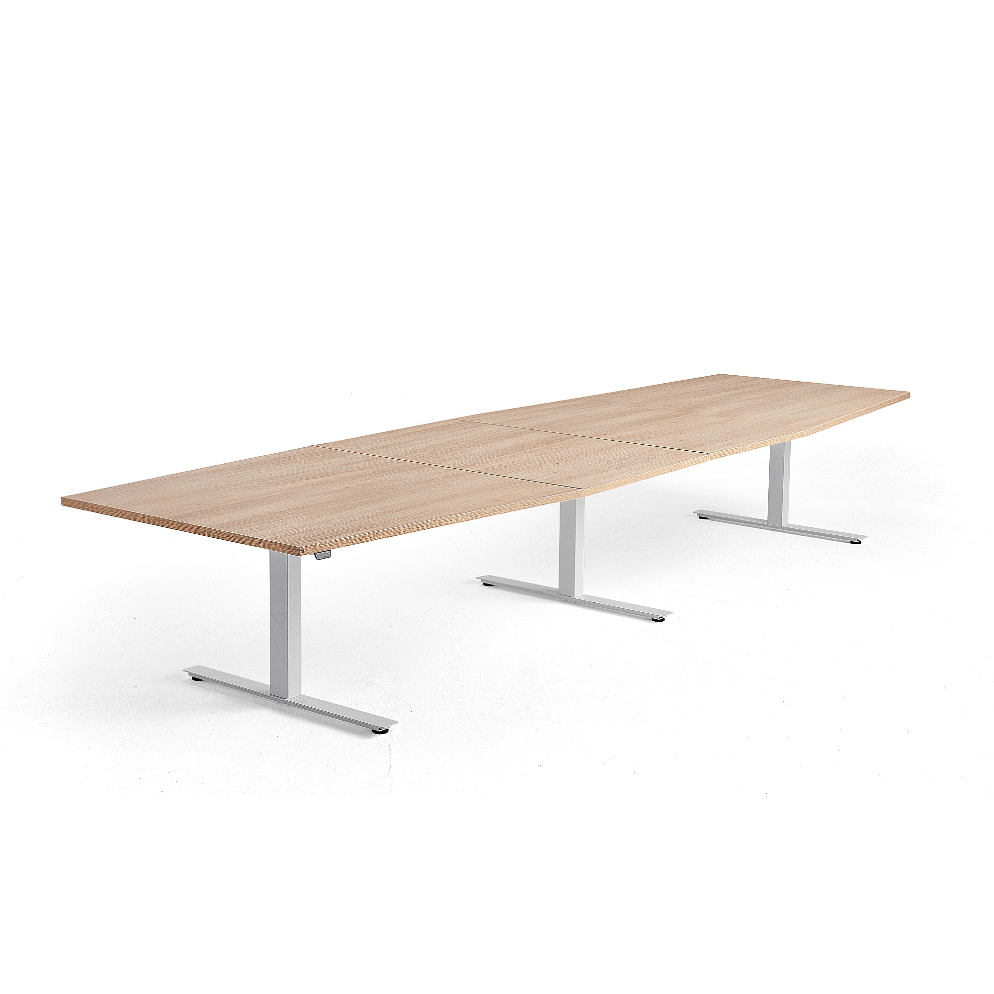 Výškovo nastaviteľný rokovací stôl MODULUS, 4000x1200 mm, biela, dub