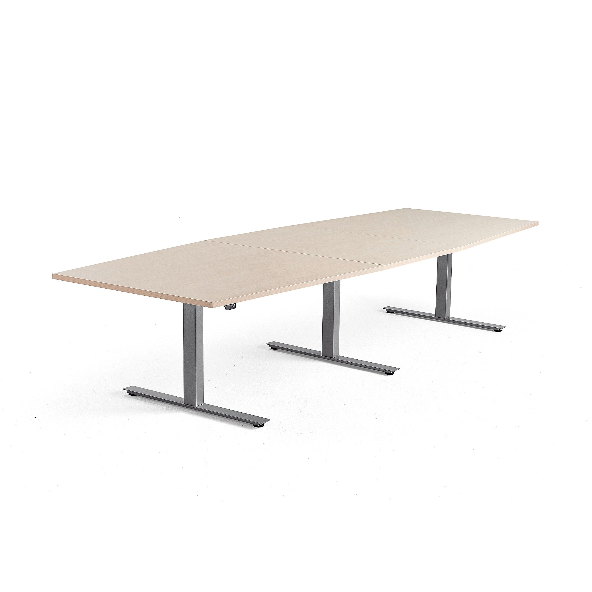 Výškovo nastaviteľný rokovací stôl MODULUS, 3200x1200 mm, strieborná, breza