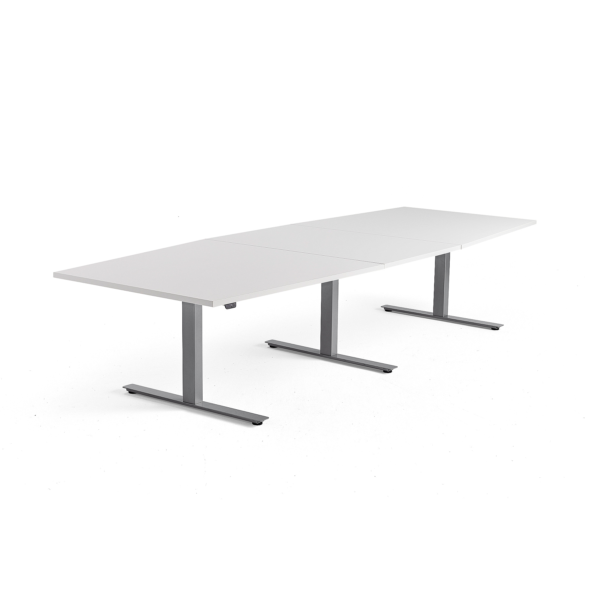 Výškovo nastaviteľný rokovací stôl MODULUS, 3200x1200 mm, strieborná, biela