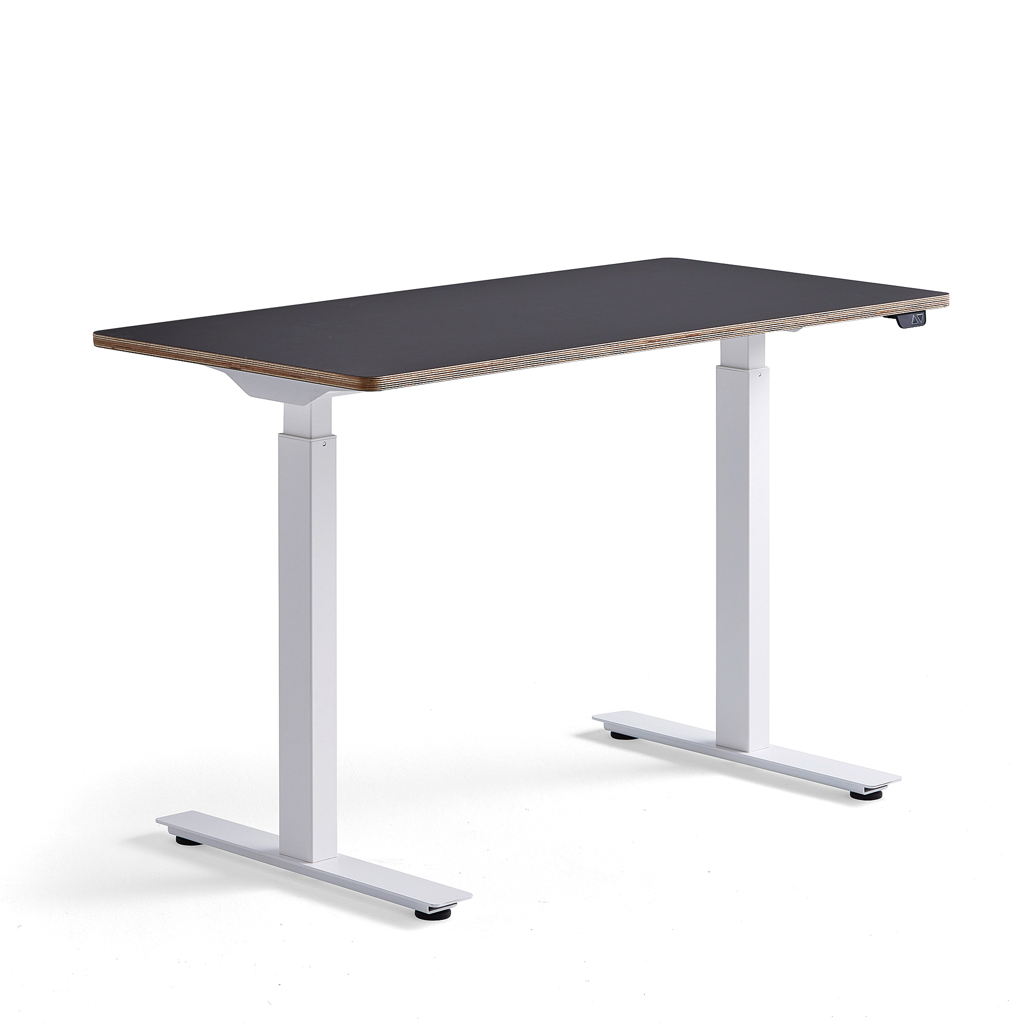 Výškově nastavitelný stůl NOVUS, 1200x600 mm, bílá podnož, černá deska