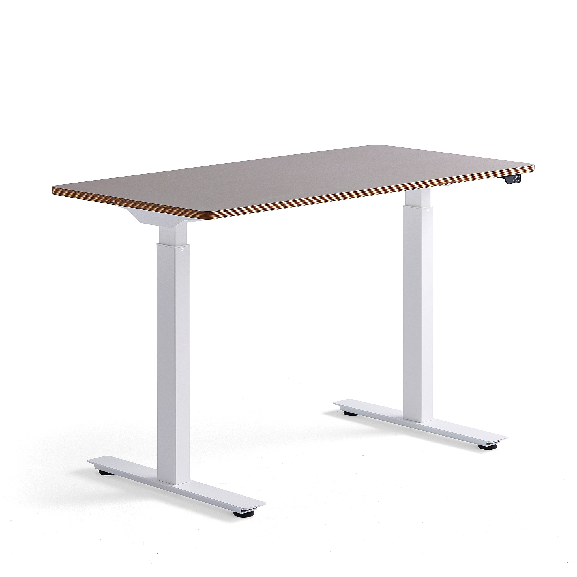 Výškovo nastaviteľný stôl NOVUS, 1200x600 mm, biely rám, ílovošedá doska