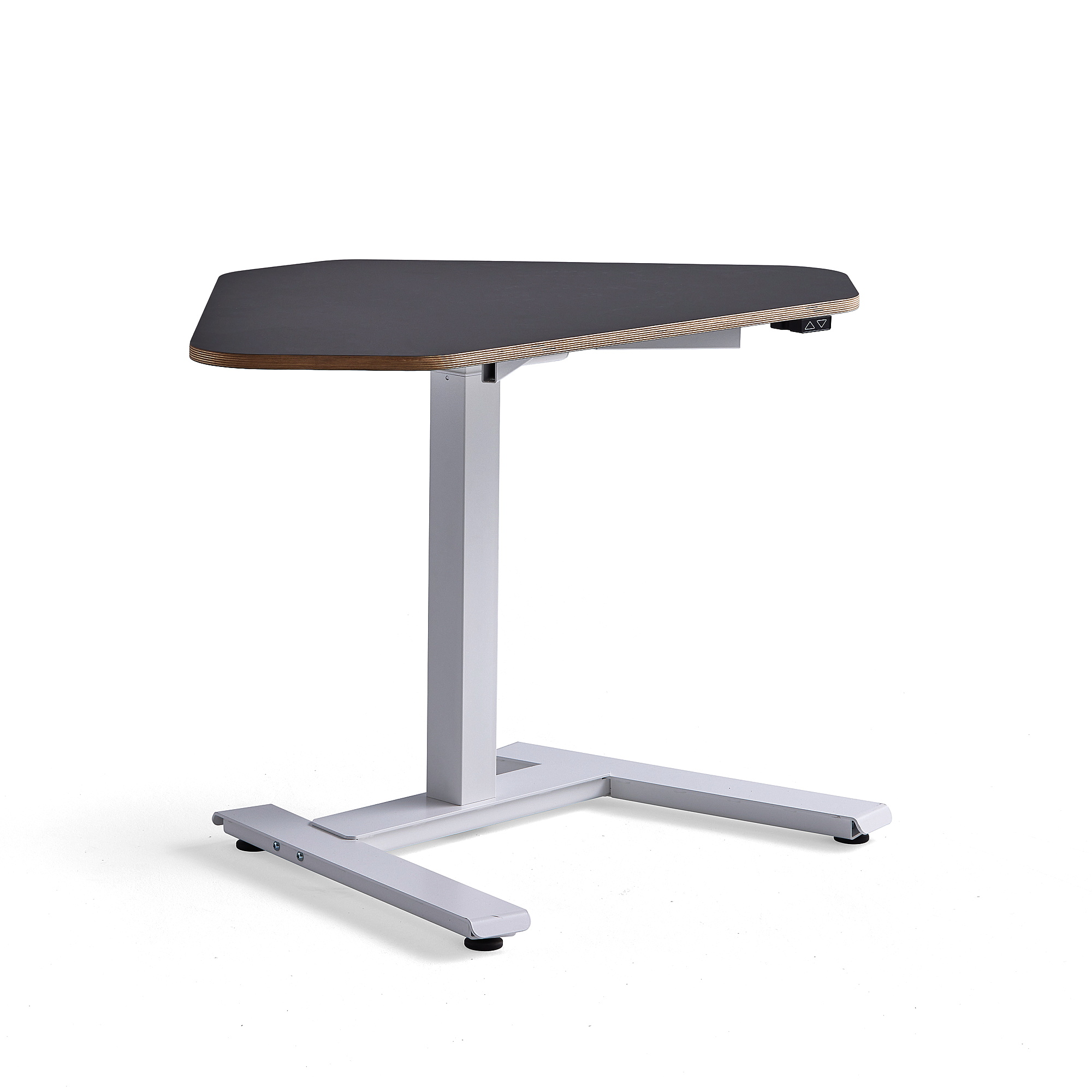 Výškově nastavitelný stůl NOVUS, rohový, 1200x750 mm, bílá podnož, černá deska