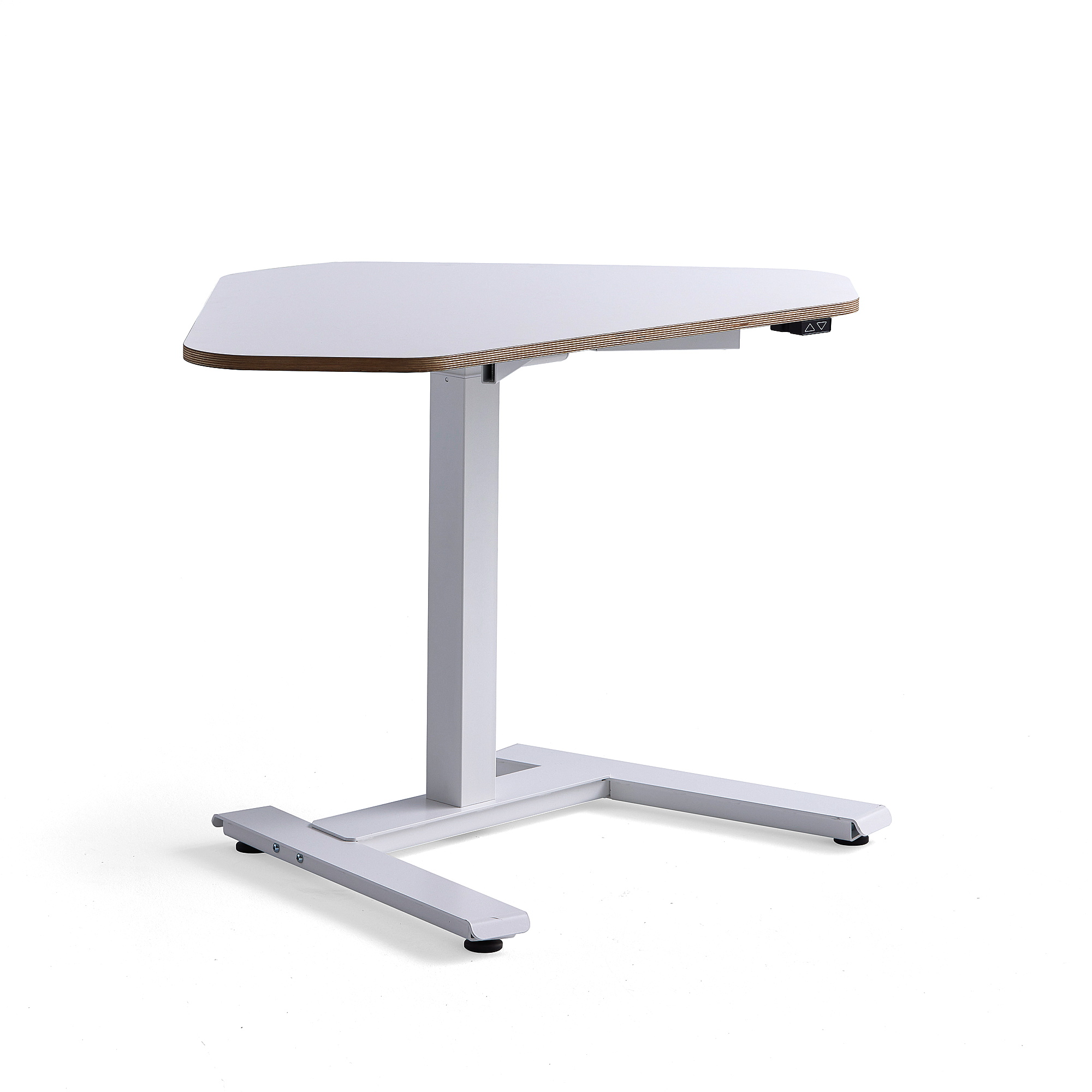 Výškově nastavitelný stůl NOVUS, rohový, 1200x750 mm, bílá podnož, bílá deska