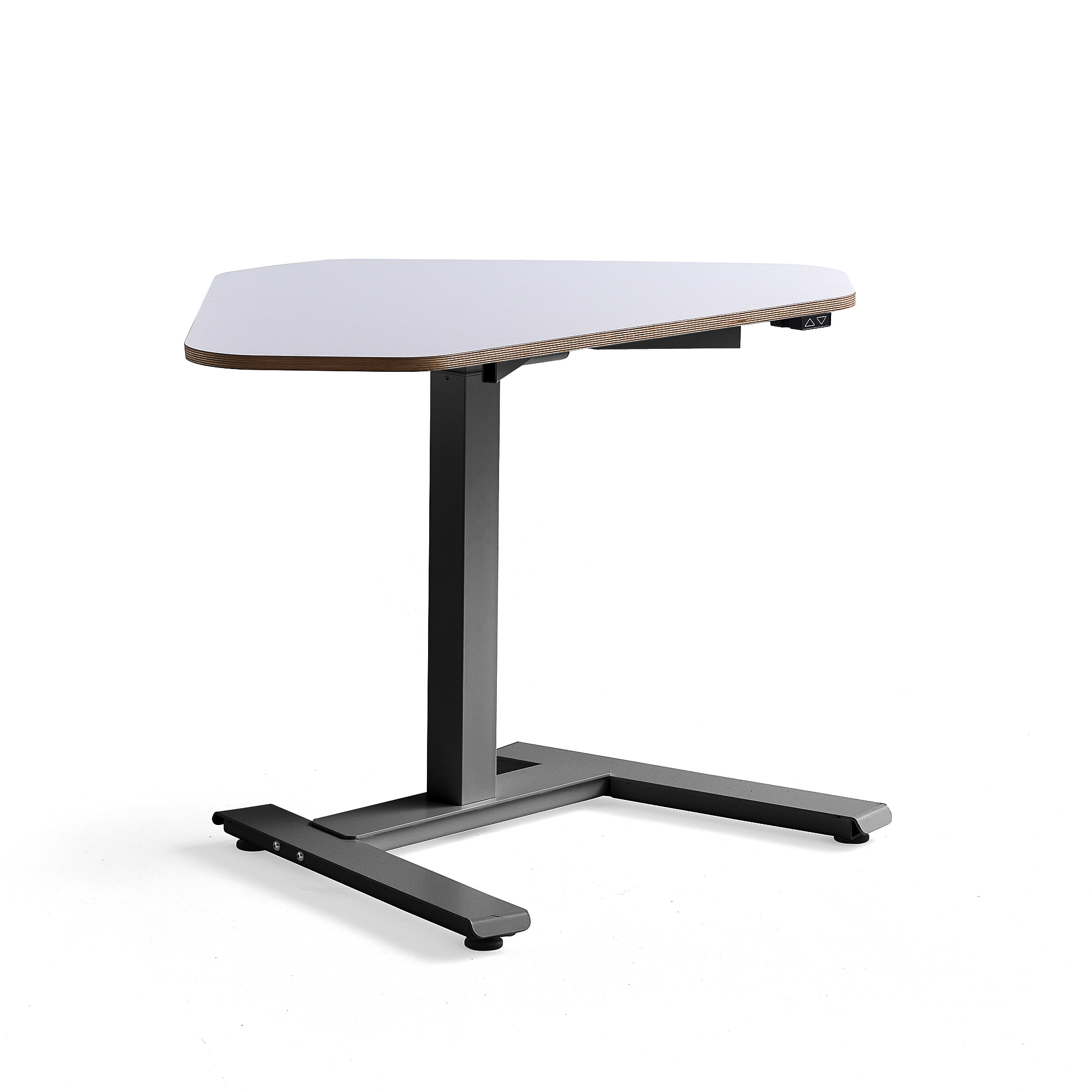 Výškově nastavitelný stůl NOVUS, rohový, 1200x750 mm, černá podnož, bílá deska