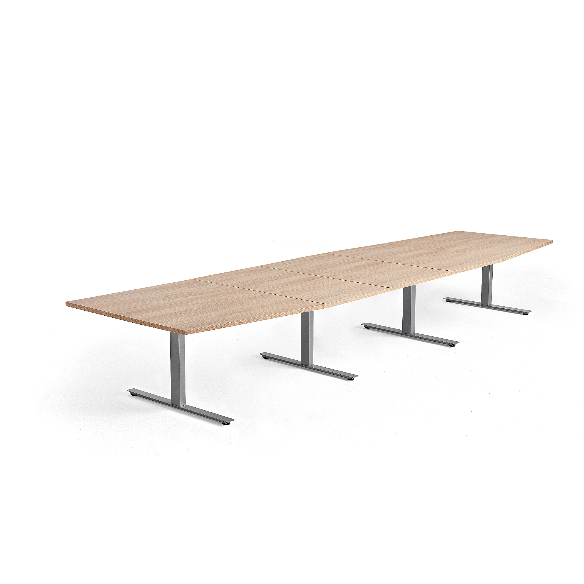 Rokovací stôl MODULUS, 4800x1200 mm, T-rám, strieborná, dub