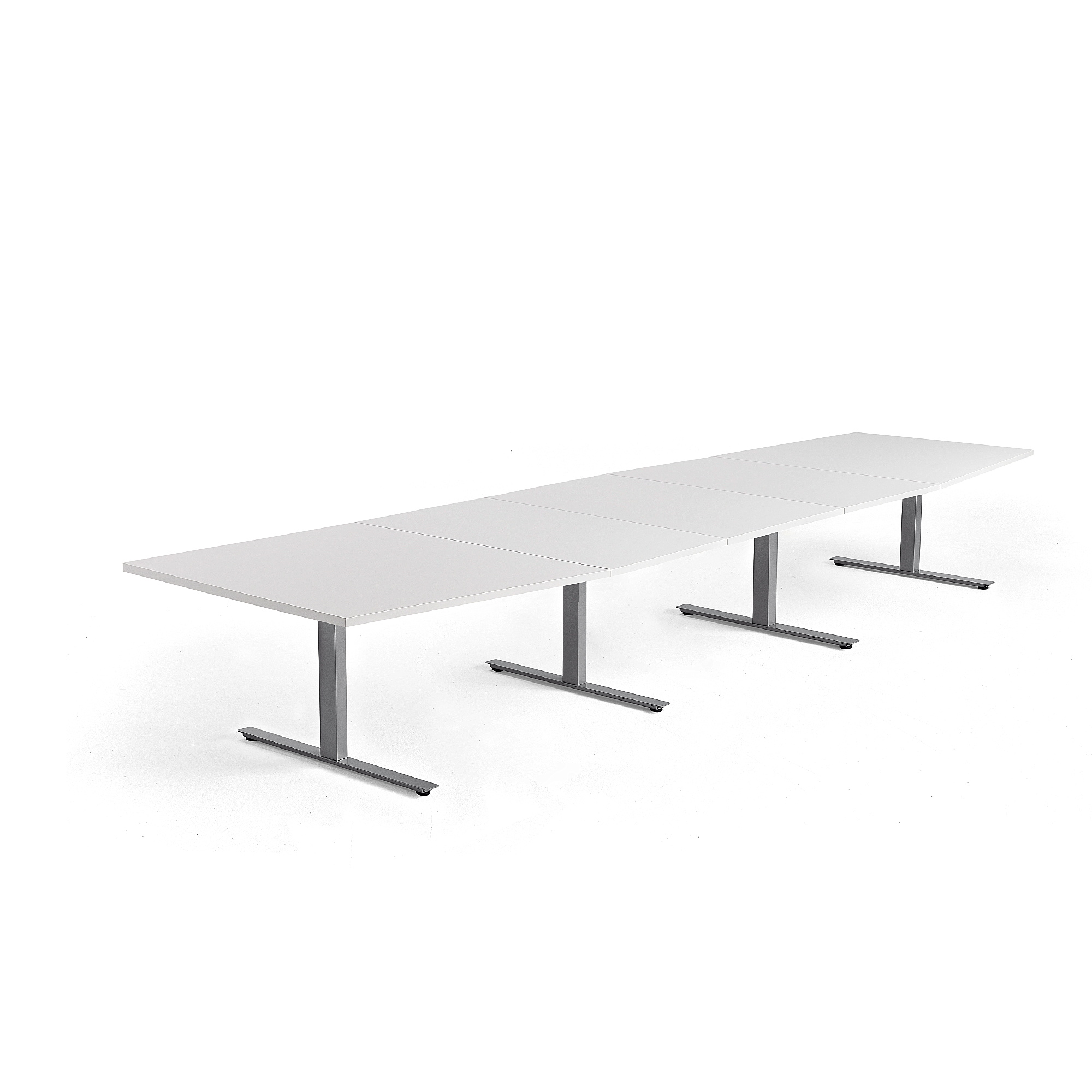 Jednací stůl MODULUS, 4800x1200 mm, T-nohy, stříbrná podnož, bílá