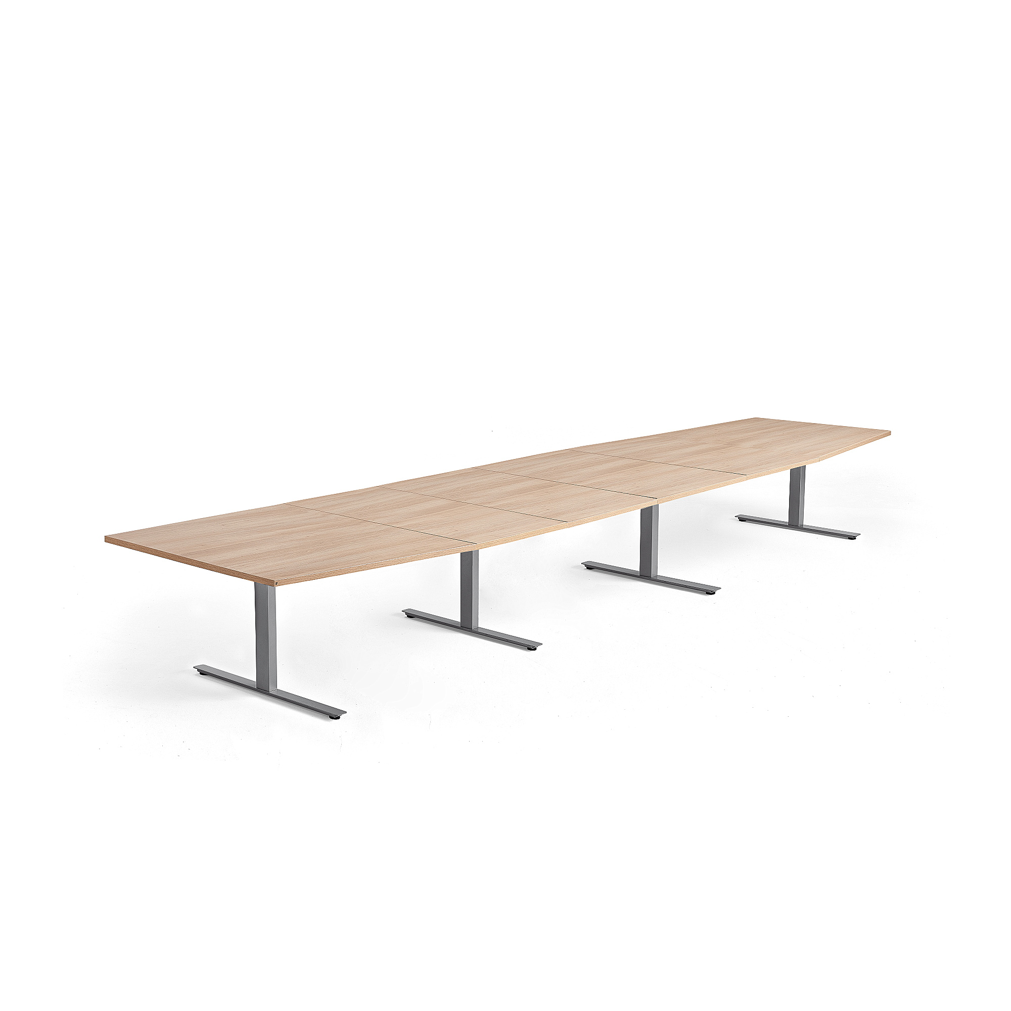 Rokovací stôl MODULUS, 5600x1200 mm, T-rám, strieborná, dub
