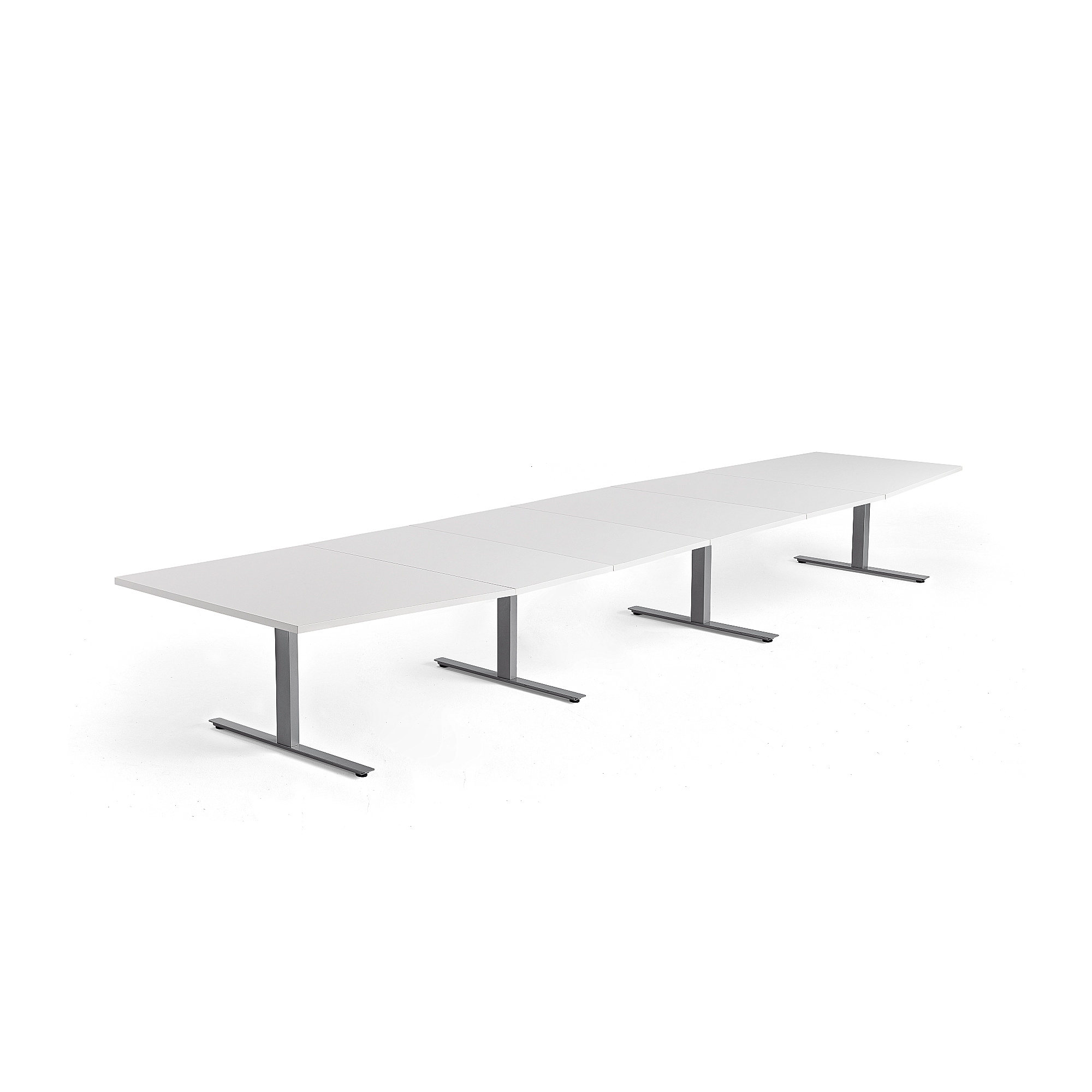 Rokovací stôl MODULUS, 5600x1200 mm, T-rám, strieborná, biela