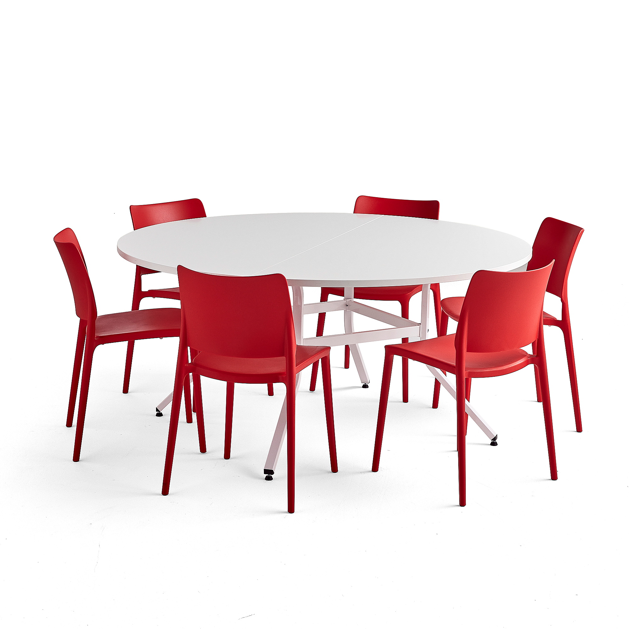 Levně Nábytková sestava Various + Rio, 1 stůl a 6 červených židlí