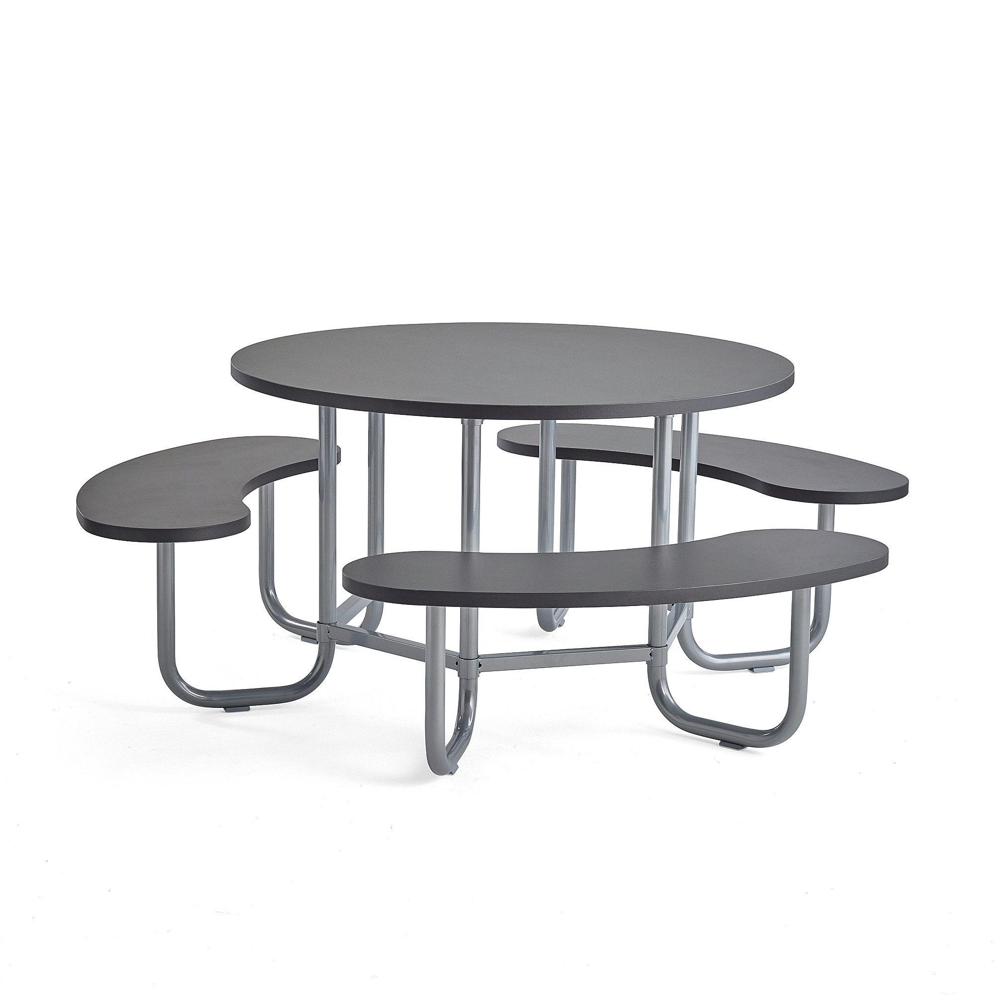Stůl s lavicemi OCTO, stříbrná konstrukce, antracitově šedá