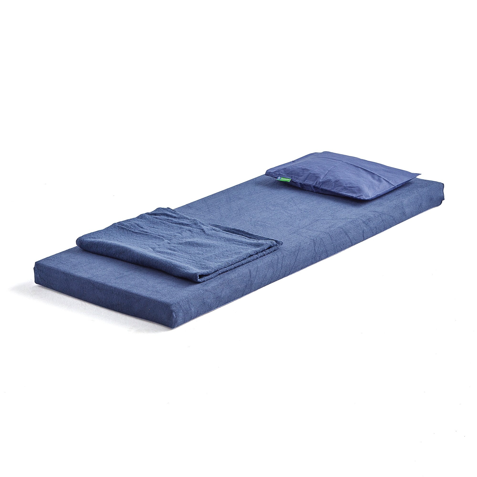 Levně Set ENKEL: matrace z polyesterových vláken a lůžkoviny, modrá
