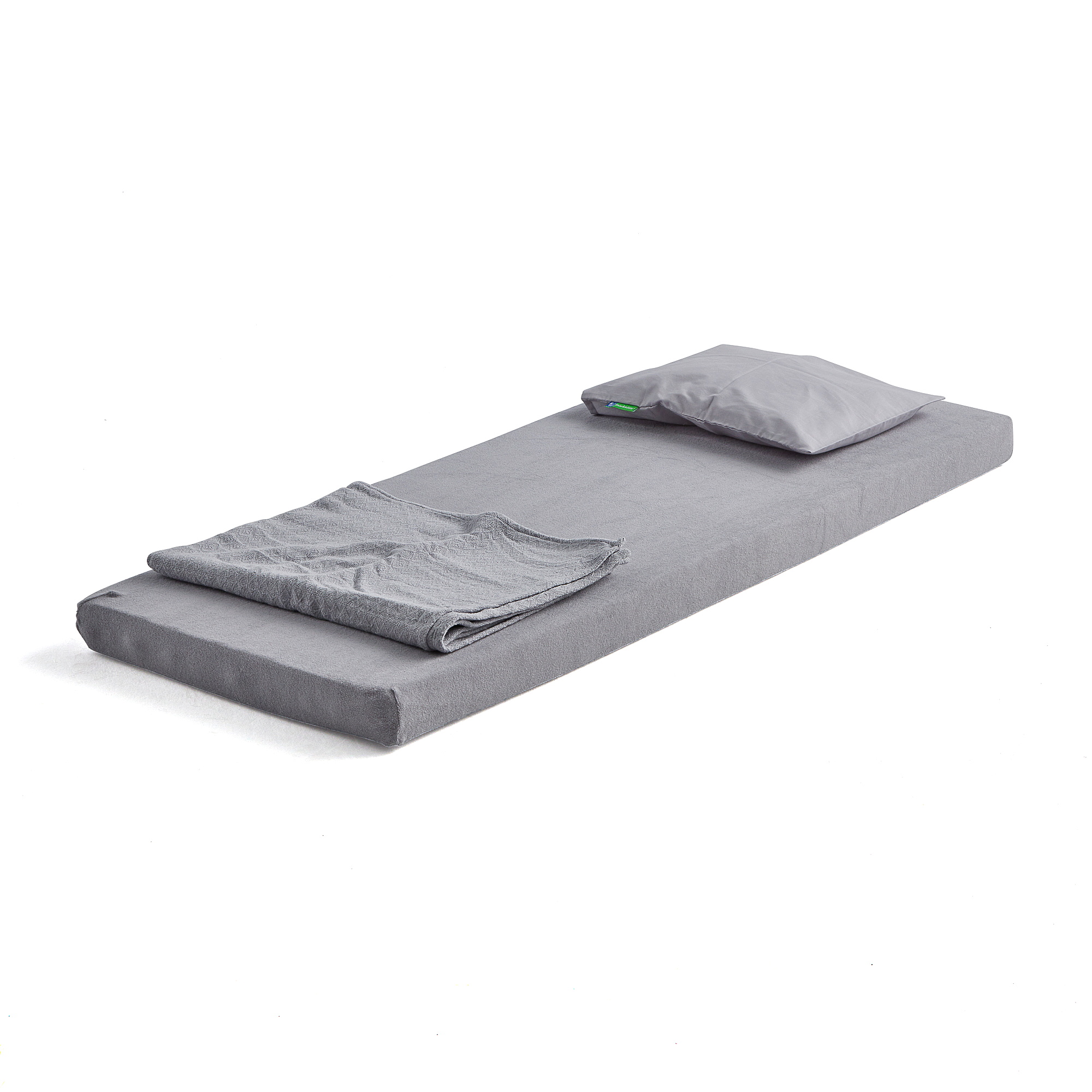 Levně Set ENKEL: matrace z polyesterových vláken a lůžkoviny, šedá