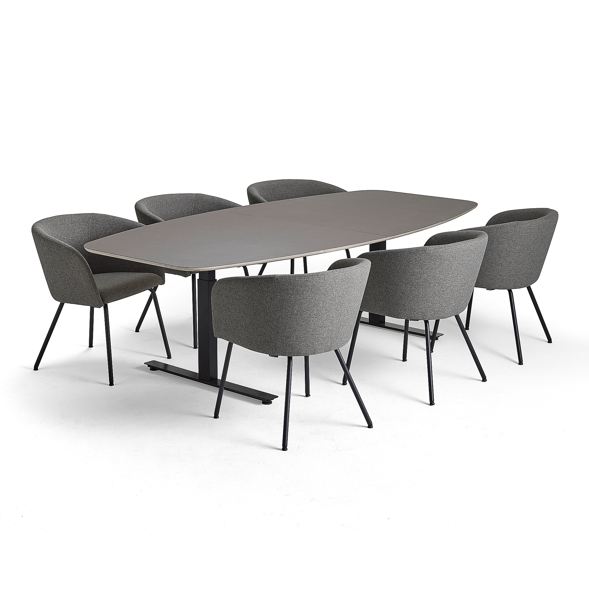 Rokovací nábytok AUDREY + HAPPY, 1 šedohnedý stôl + 6 stoličiek, šedobéžová