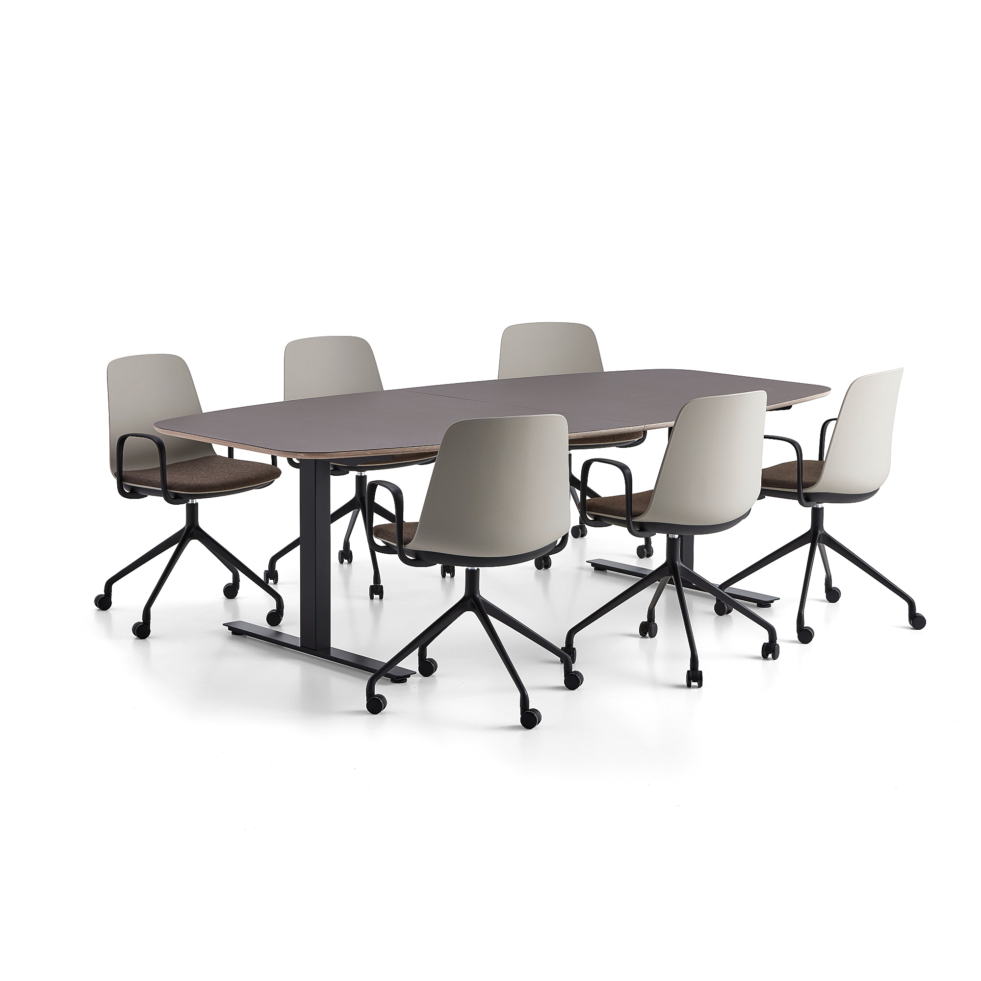 Rokovací nábytok AUDREY + LANGFORD, šedohnedý stôl + 6 stoličiek, hnedá