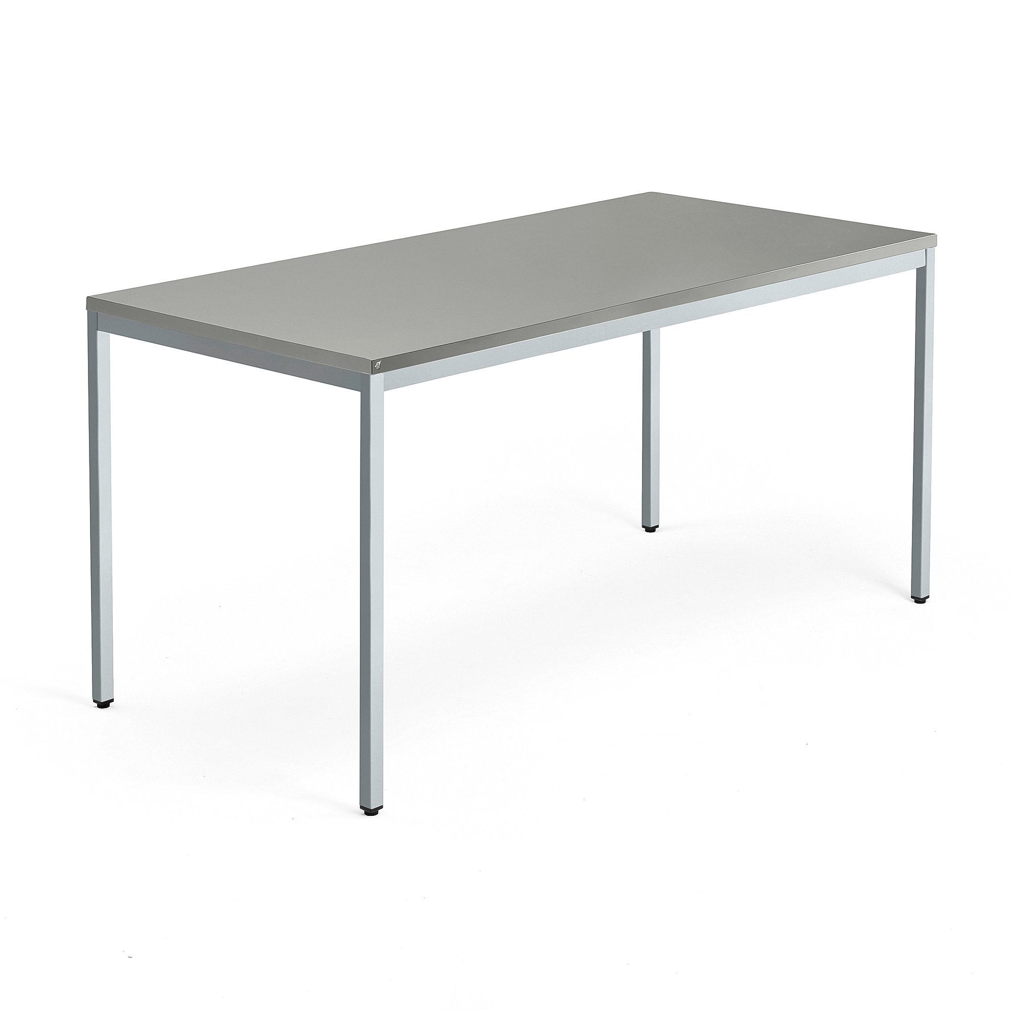 Psací stůl QBUS, 4 nohy, 1600x800 mm, stříbrný rám, světle šedá