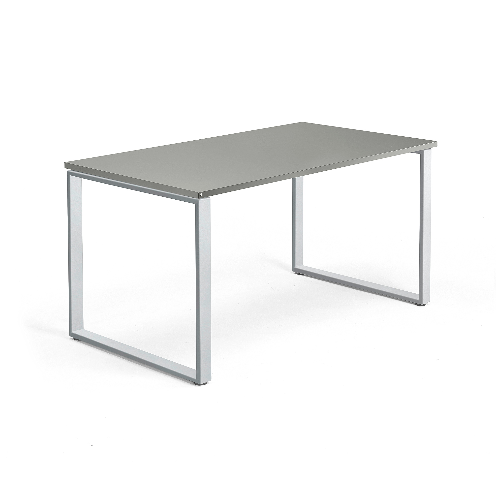 Psací stůl QBUS, O-podnož, 1400x800 mm, stříbrný rám, světle šedá