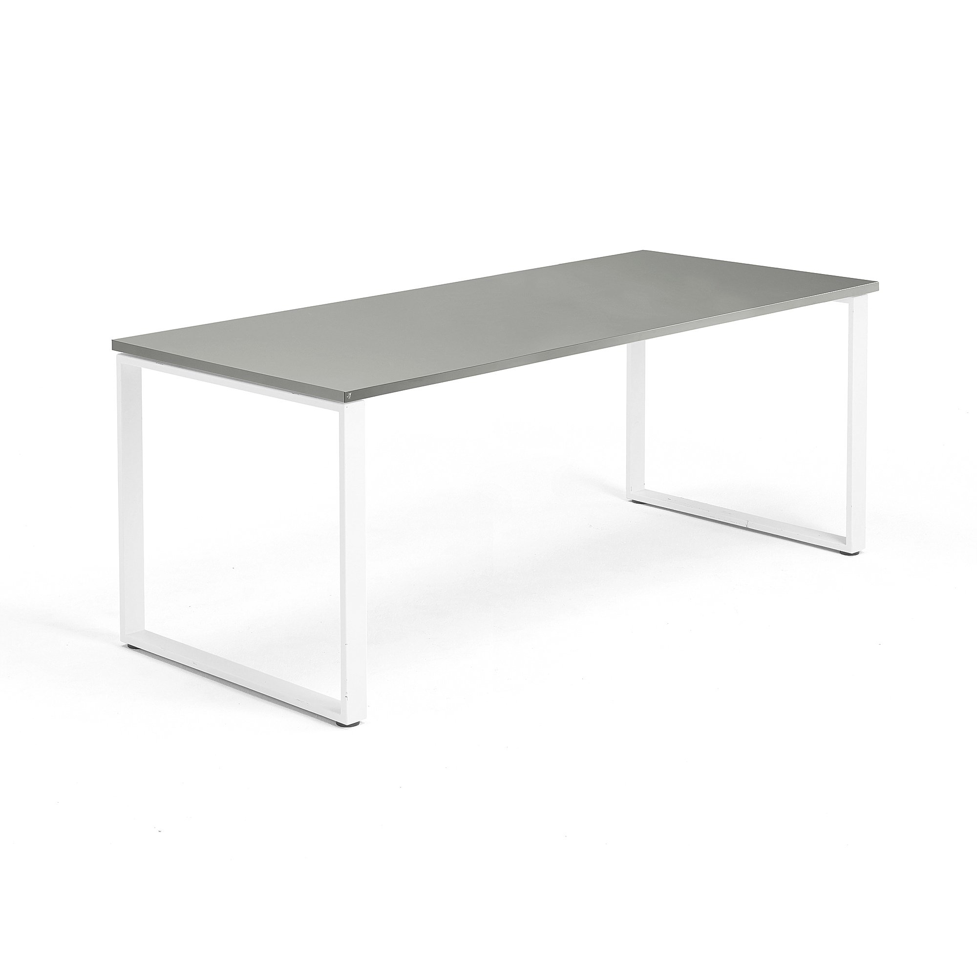Psací stůl QBUS, O-podnož, 1800x800 mm, bílý rám, světle šedá