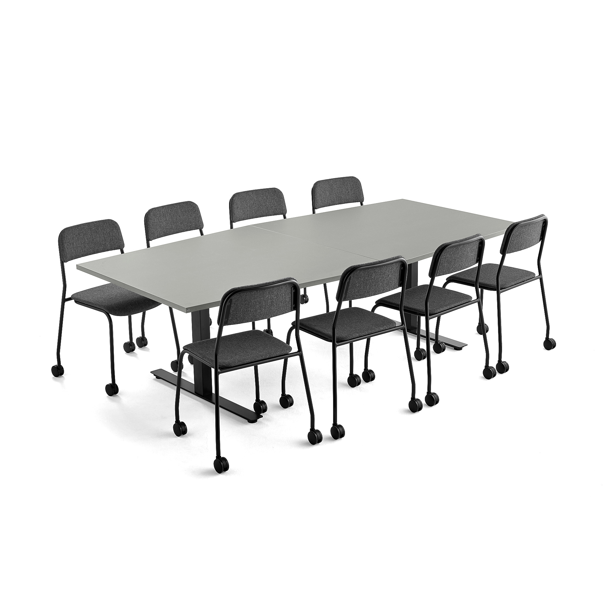 Zostava nábytku, stôl MODULUS + 8 stoličiek ATTEND, antracit