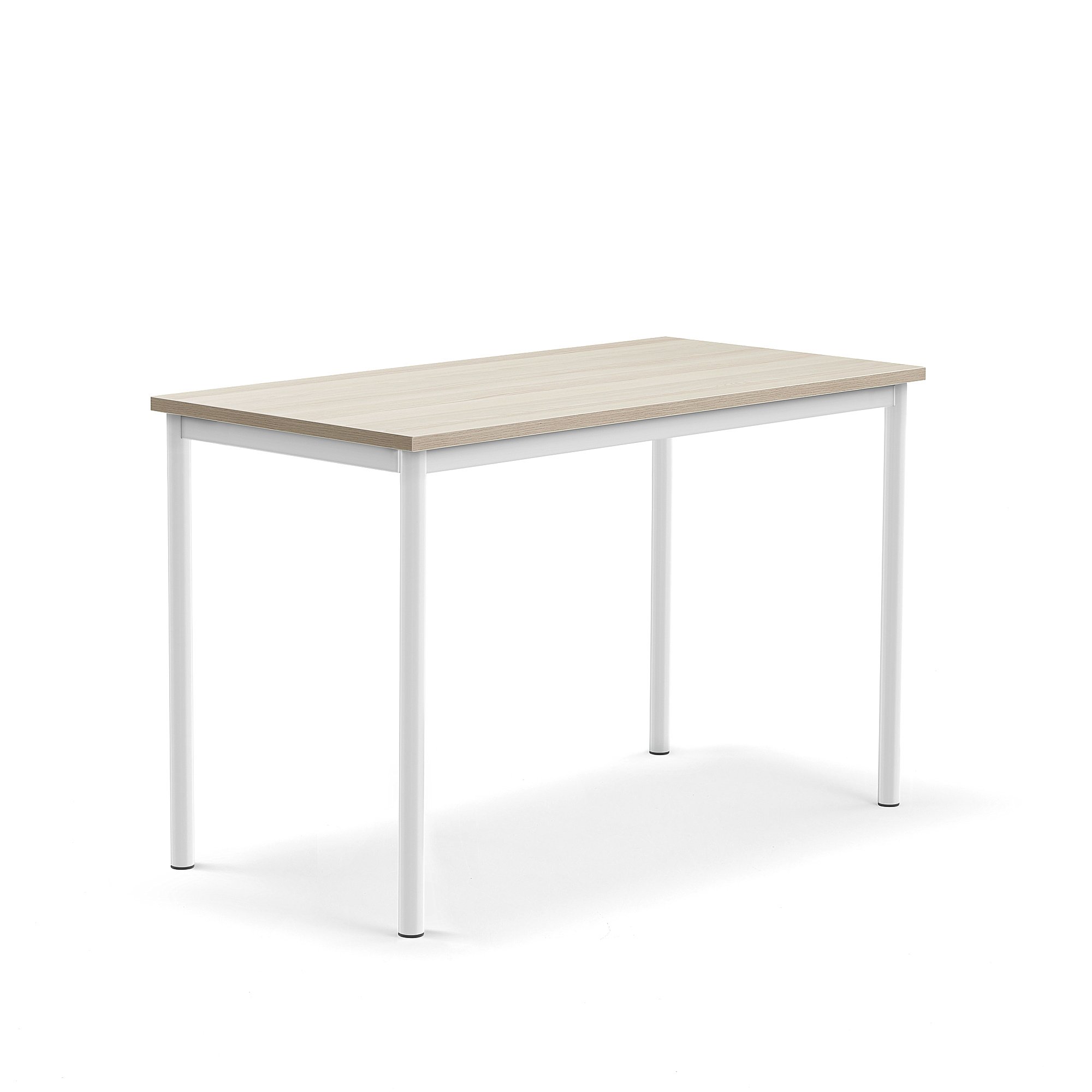 Stůl SONITUS PLUS, 1200x600x760 mm, bílé nohy, HPL deska tlumící hluk, jasan