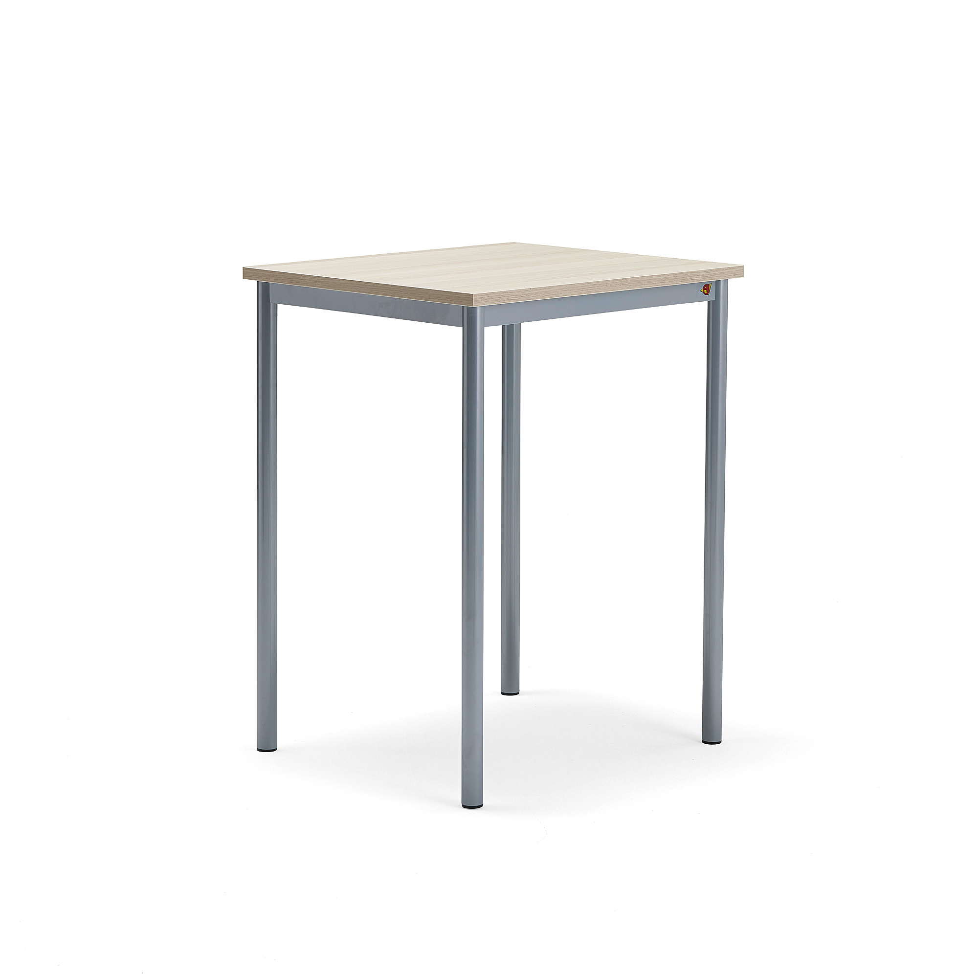 Stůl BORÅS PLUS, 700x600x900 mm, stříbrné nohy, HPL deska, jasan