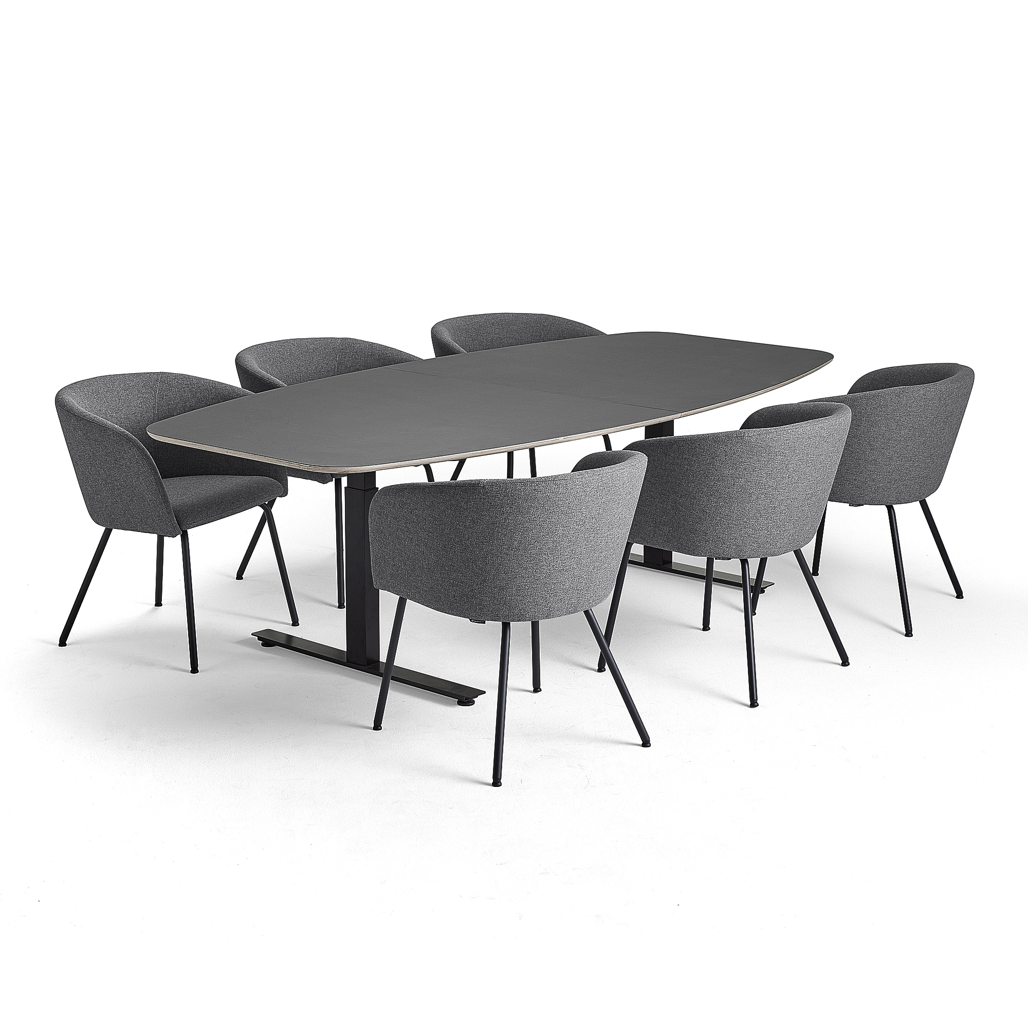 Rokovací nábytok AUDREY + HAPPY, 1 tmavohnedý stôl + 6 stoličiek, svetlošedá