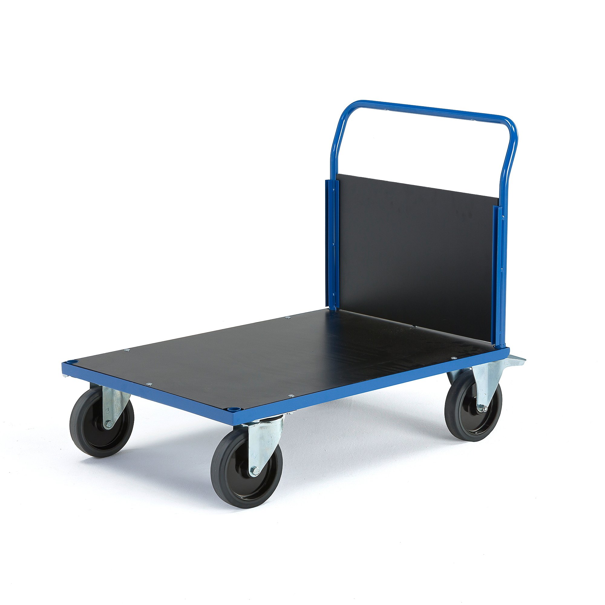 E-shop Plošinový vozík TRANSFER, 1 drevený koncový rám, 1000x700 mm, s brzdami
