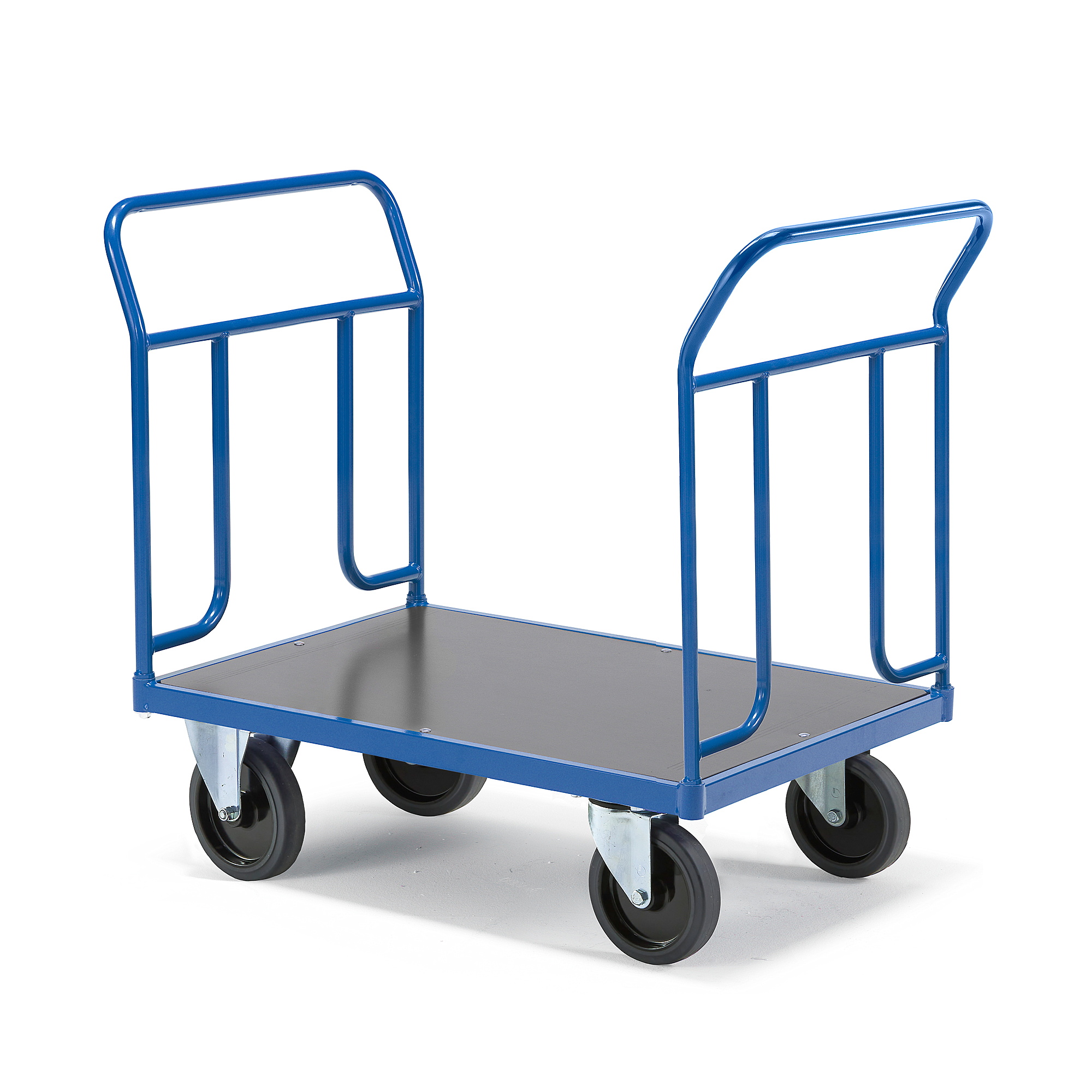 Plošinový vozík TRANSFER, 2 čelní trubkové rámy, 1000x700 mm, 1000 kg, elastická gumová kola, bez br