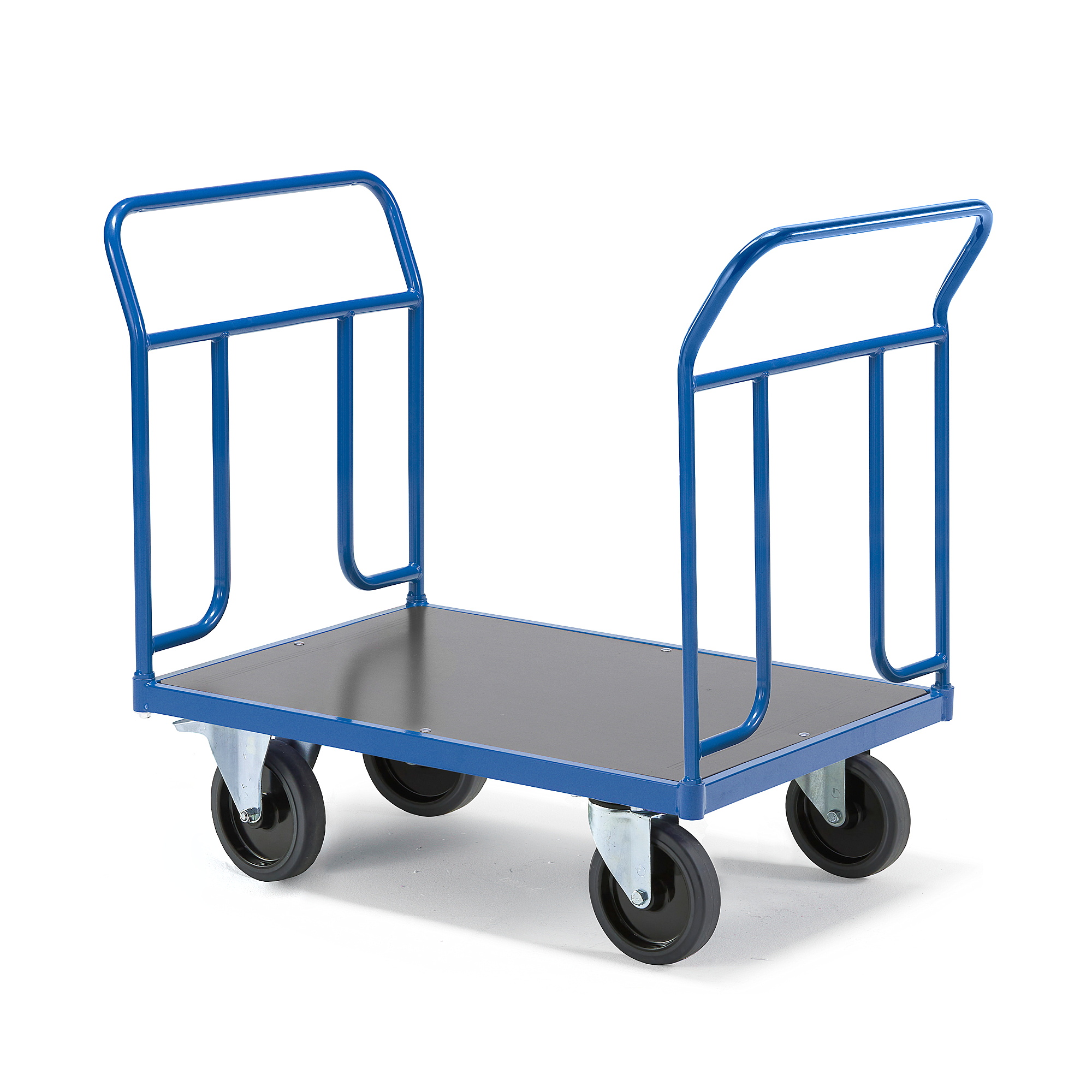 Levně Plošinový vozík TRANSFER, 2 čelní trubkové rámy, 1000x700 mm, 1000 kg, elastická gumová kola, s brzd