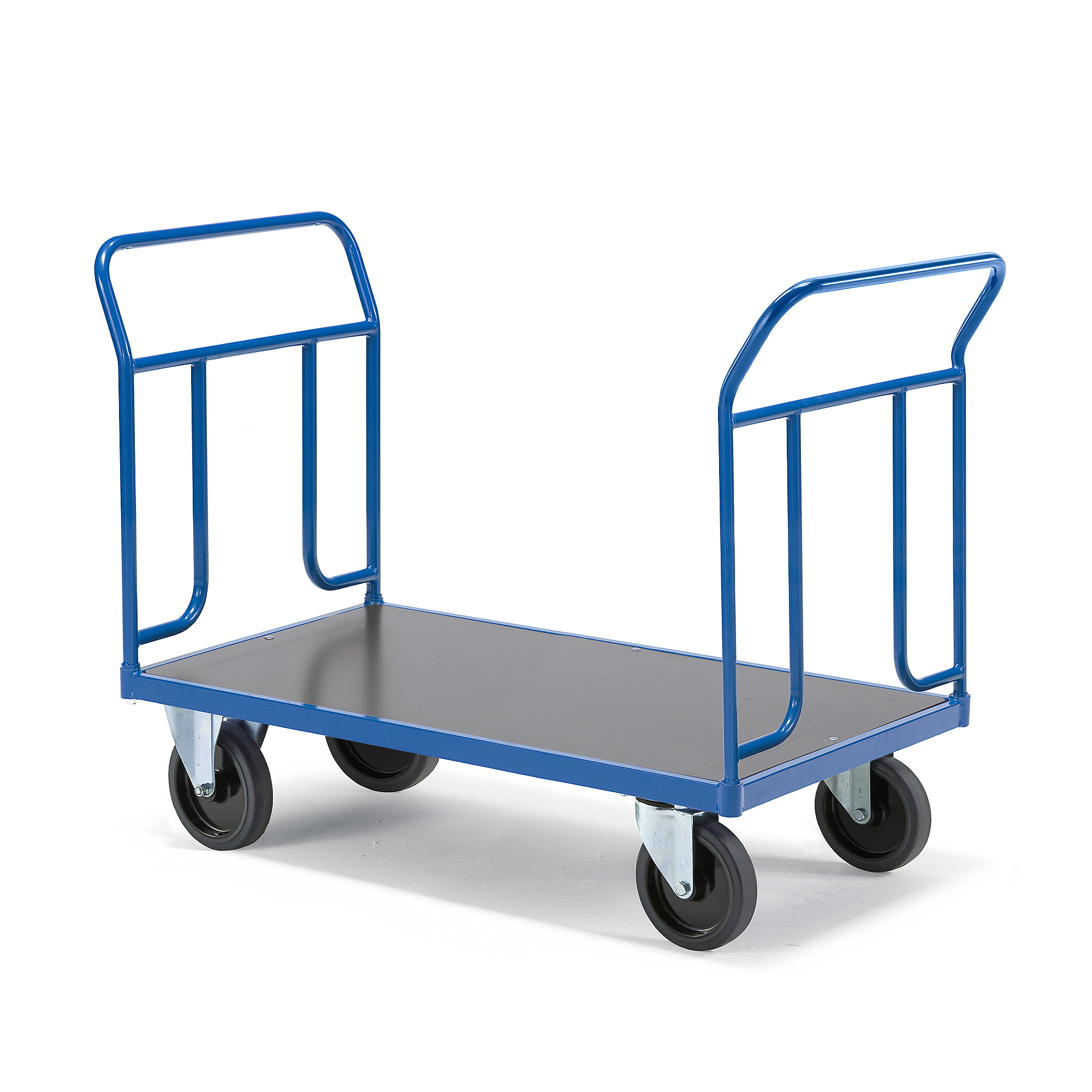 Plošinový vozík TRANSFER, 2 čelní trubkové rámy, 1200x800 mm, 1000 kg, elastická gumová kola, bez br