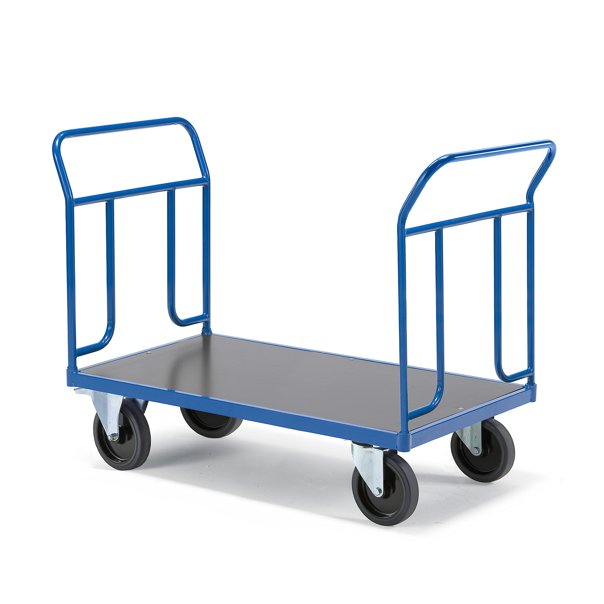 Levně Plošinový vozík TRANSFER, 2 čelní trubkové rámy, 1200x800 mm, 1000 kg, elastická gumová kola, s brzd