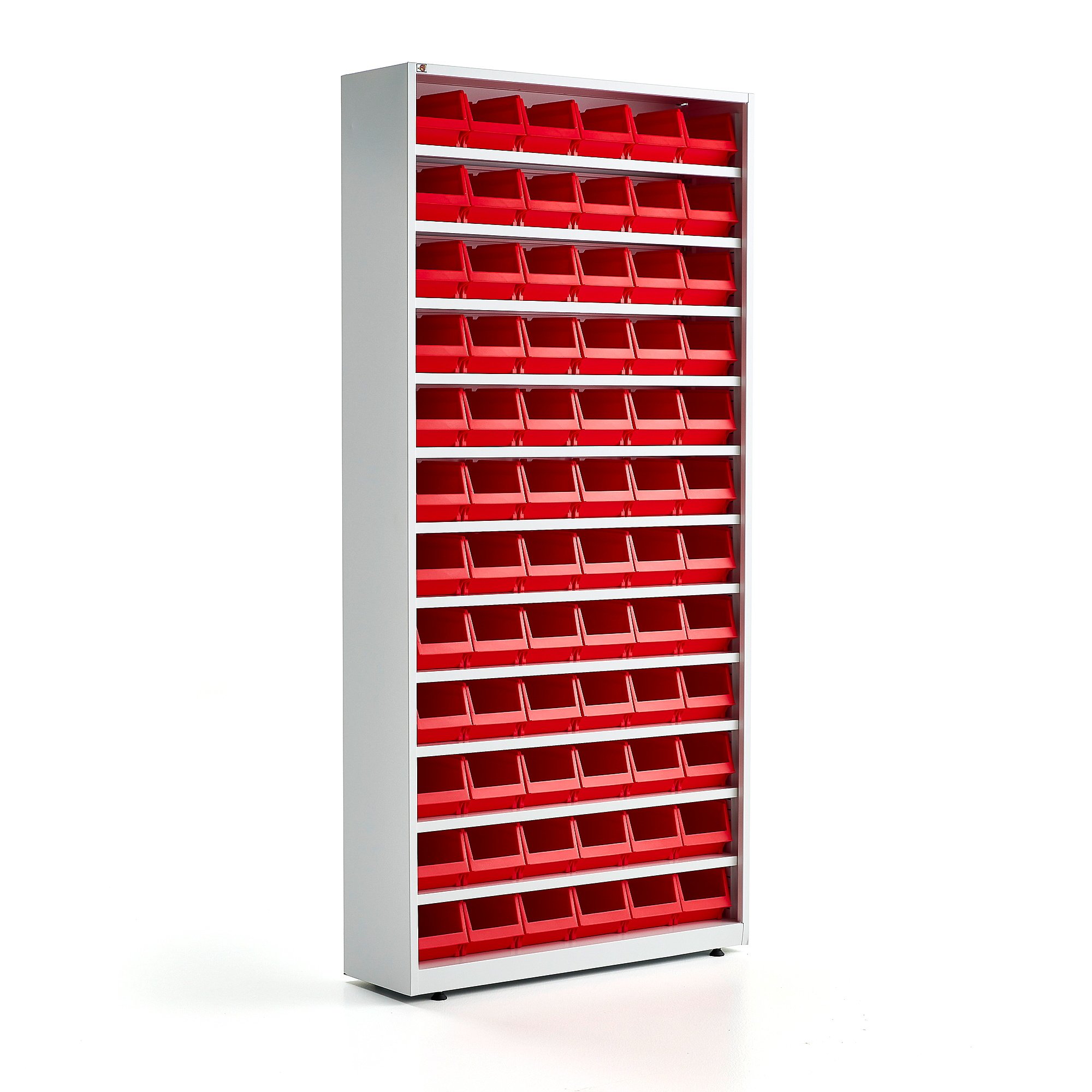 Regál se 72 plastovými boxy, 2000x950x270 mm, červené boxy
