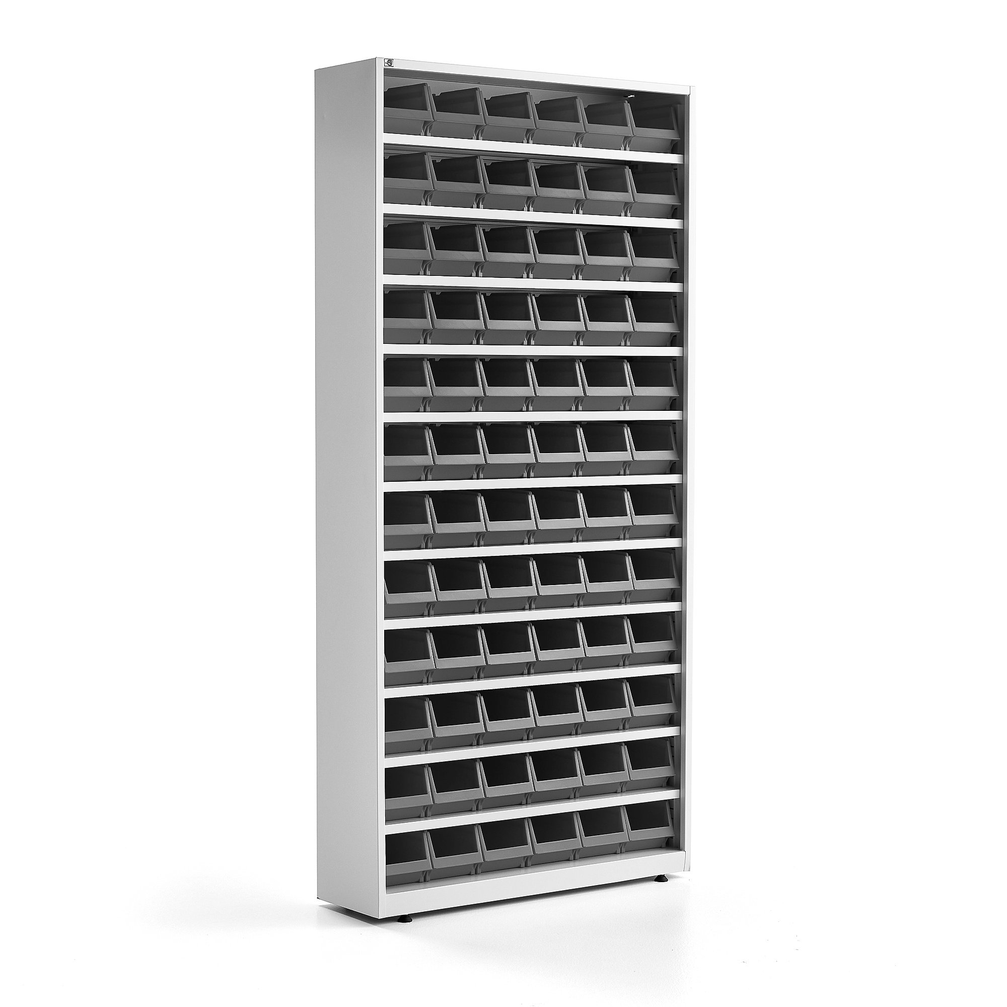 E-shop Skriňa s plastovými boxmi, 72 šedých boxov, 2000x950x250 mm